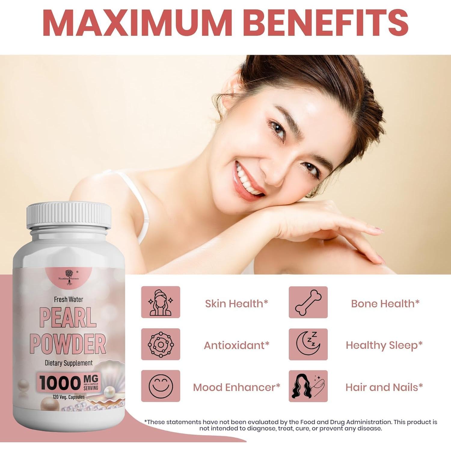 Suplemento de Polvo de Perla Nourishing Nutrients 120 cápsulas 1000mg
