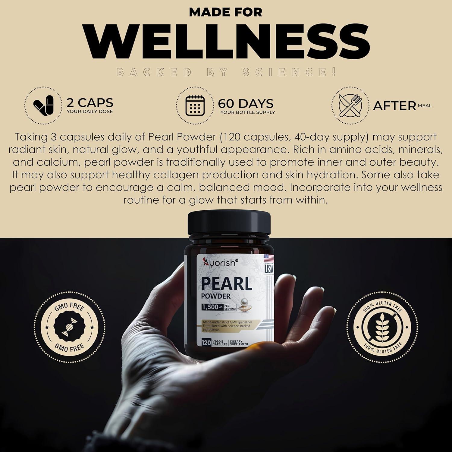 Cápsulas de Polvo de Perla Orgánico Ayorish 1500mg 120 Unidades