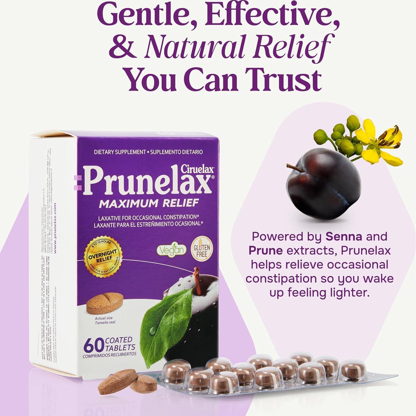 Tabletas Laxantes Prunelax - 120 Tabletas con Senna Extra