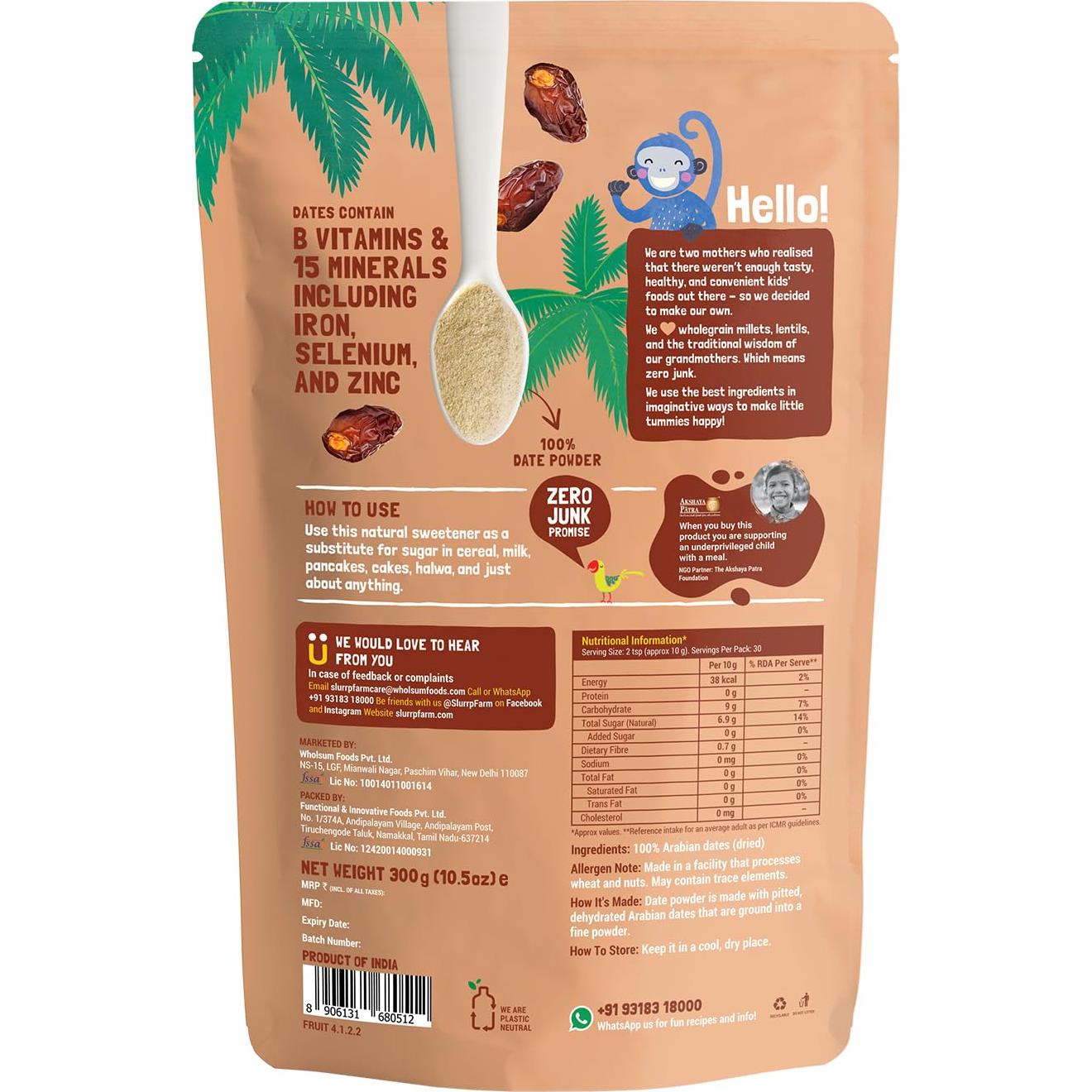 Polvo de Dátil Árabe Sin Hueso Slurrp Farm 300g - Endulzante Natural