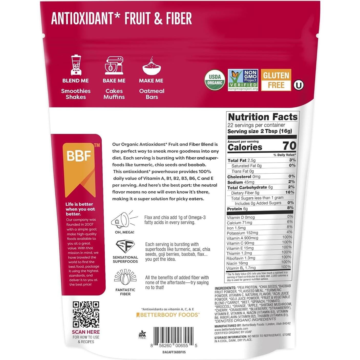 Mezcla de Superalimentos Antioxidantes Orgánicos BetterBody 360g