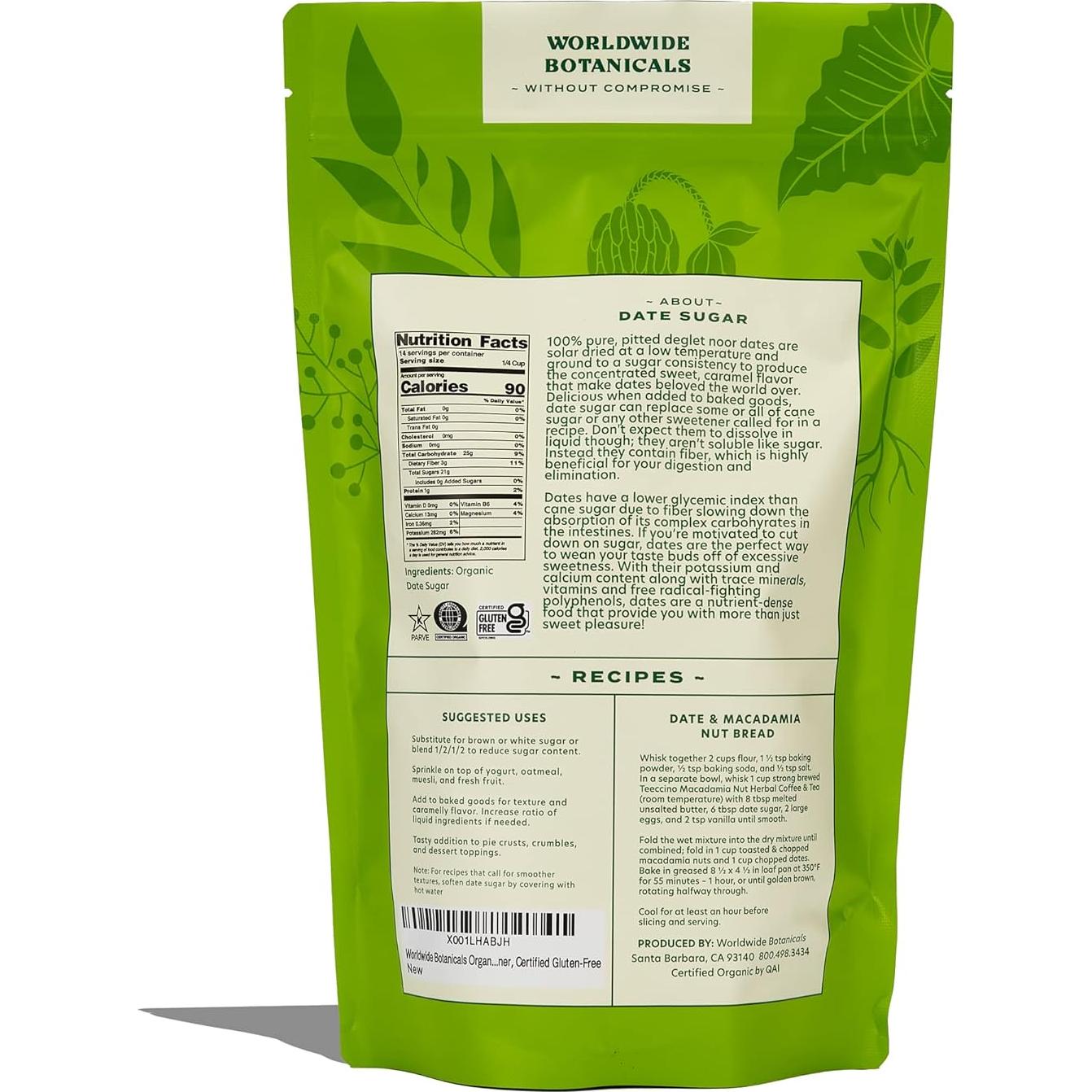 Azúcar de Dátil Orgánico en Polvo Worldwide Botanicals 0.45 kg