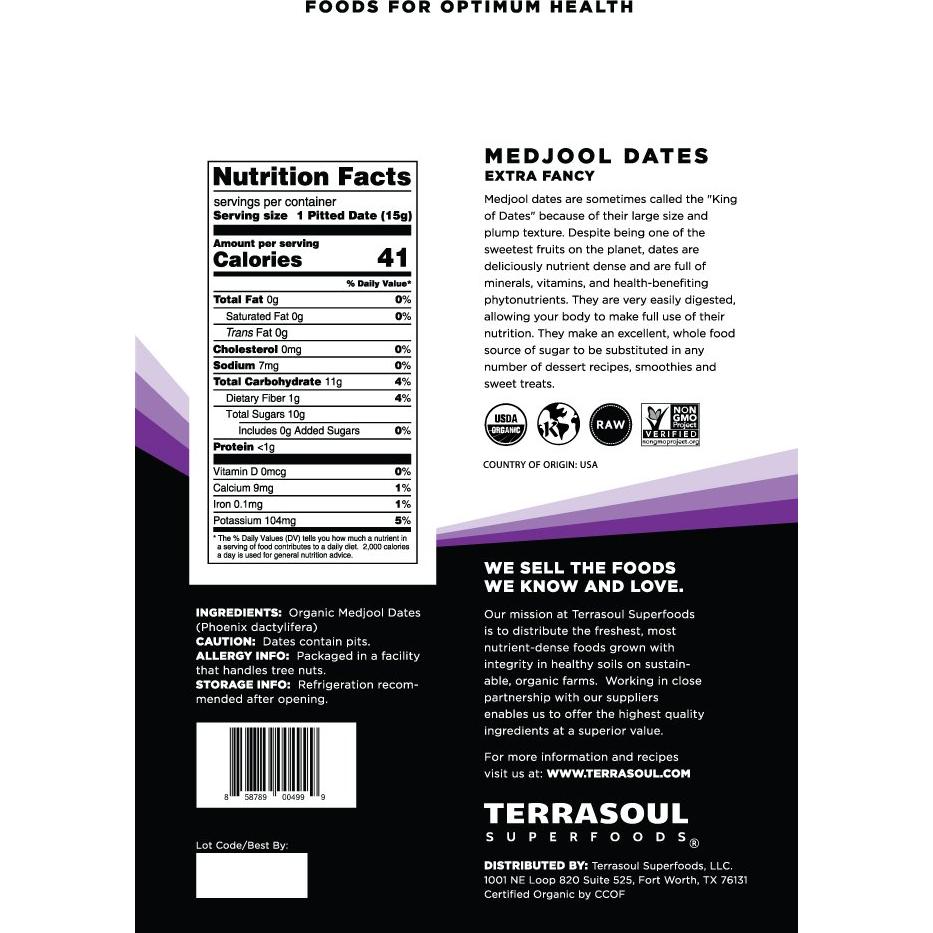 Dátiles Medjool Orgánicos Terrasoul 0.91 kg - Sabor Dulce