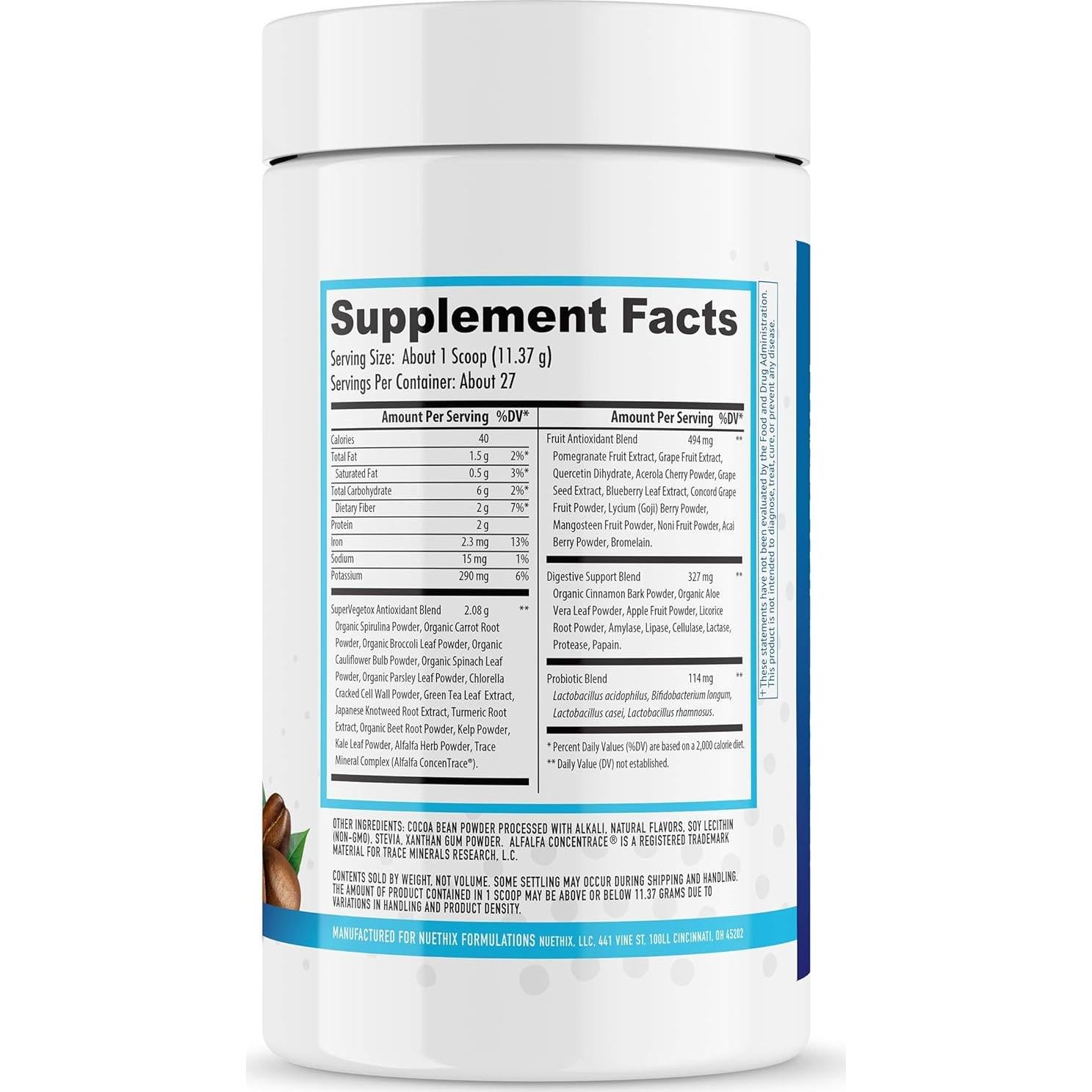 Suplemento Dietético Gourmet Greens NuEthix Espresso 27 Porciones