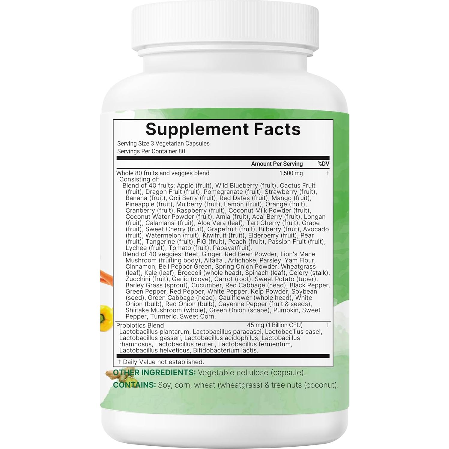 Suplemento de Frutas y Verduras Micro Ingredients 240 Cápsulas