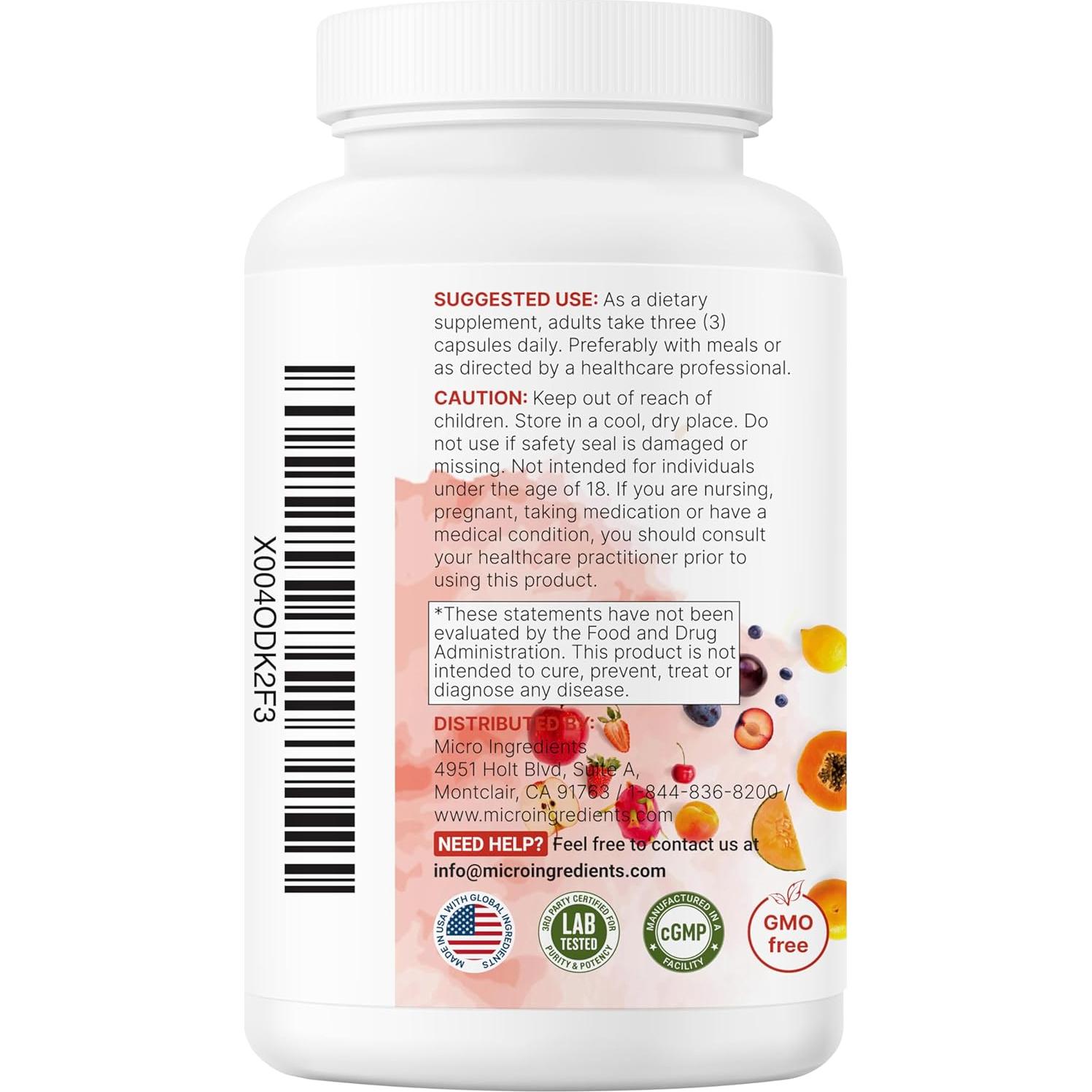 Suplemento de Frutas y Verduras Micro Ingredients 240 Cápsulas