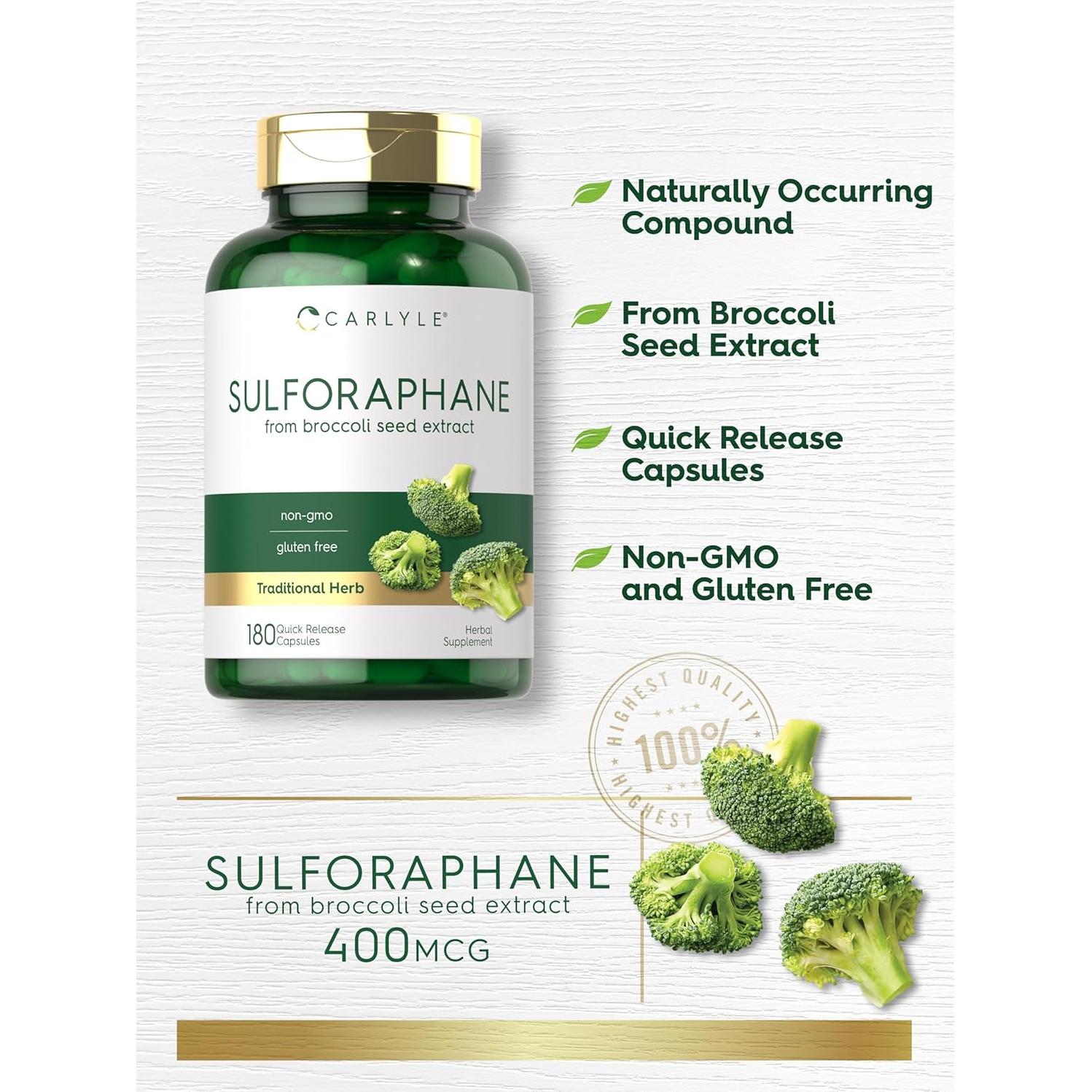 Suplemento de Sulforafano Carlyle 400 mcg | 180 Cápsulas