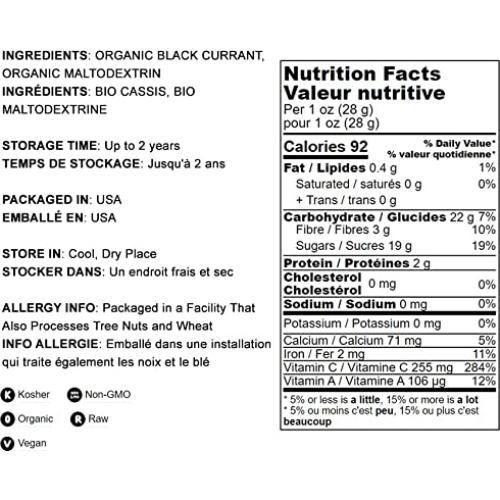 Polvo de Jugo de Grosella Negra Orgánica Food to Live 113g - Superalimento Vegano