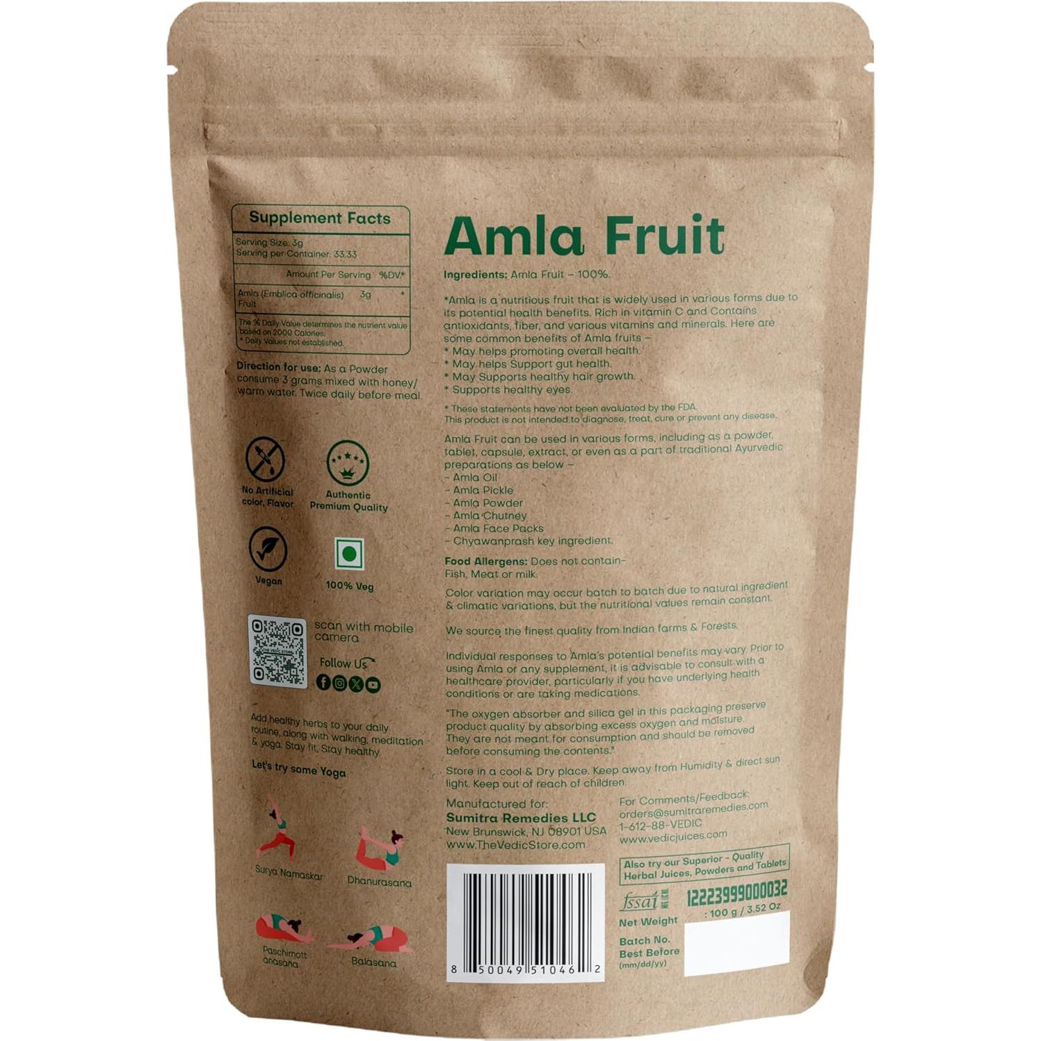 Suplemento Dietético Amla Vedic Herbs 100g - 100% Natural