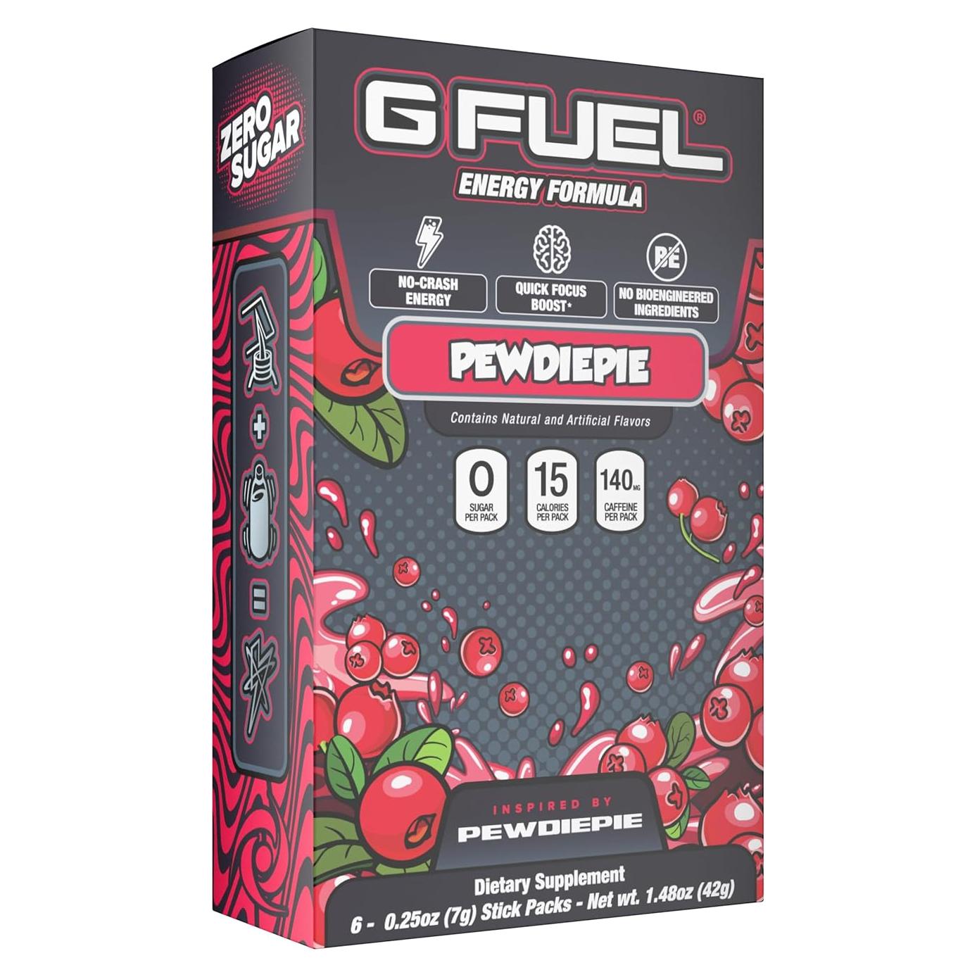 G Fuel Polvo Energético PewDiePie Sabor Lingonberry 6 Stick