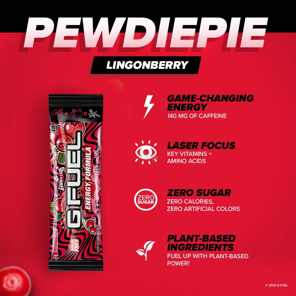 G Fuel Polvo Energético PewDiePie Sabor Lingonberry 6 Stick