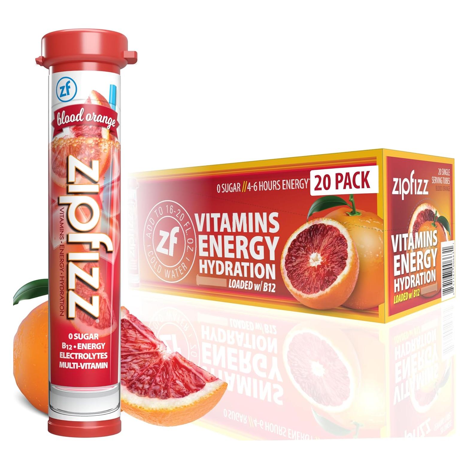 Zipfizz Bebida Energética en Polvo Naranja Sangre 20 Paquetes