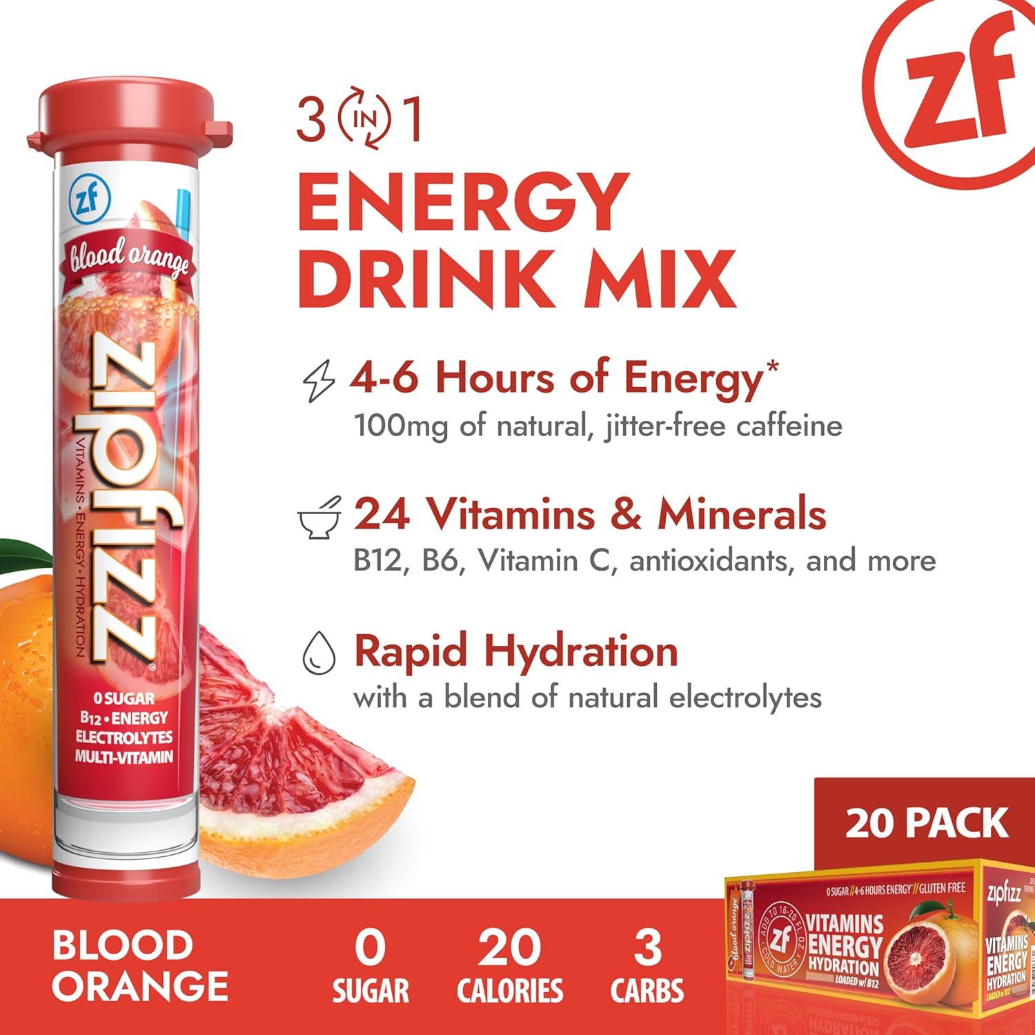 Zipfizz Bebida Energética en Polvo Naranja Sangre 20 Paquetes