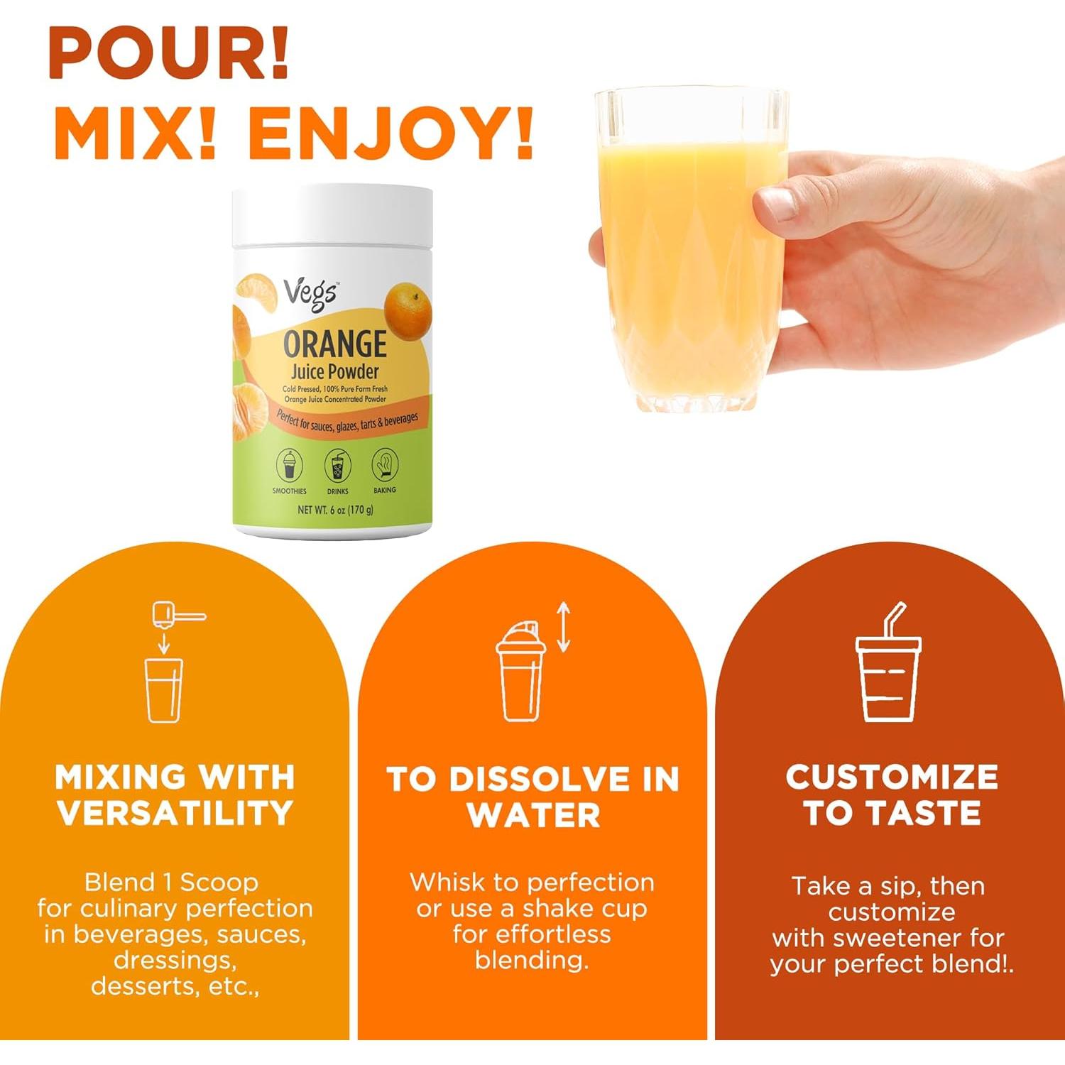 Polvo de Jugo de Naranja Vegs 170 g - Liofilizado 100% Natural