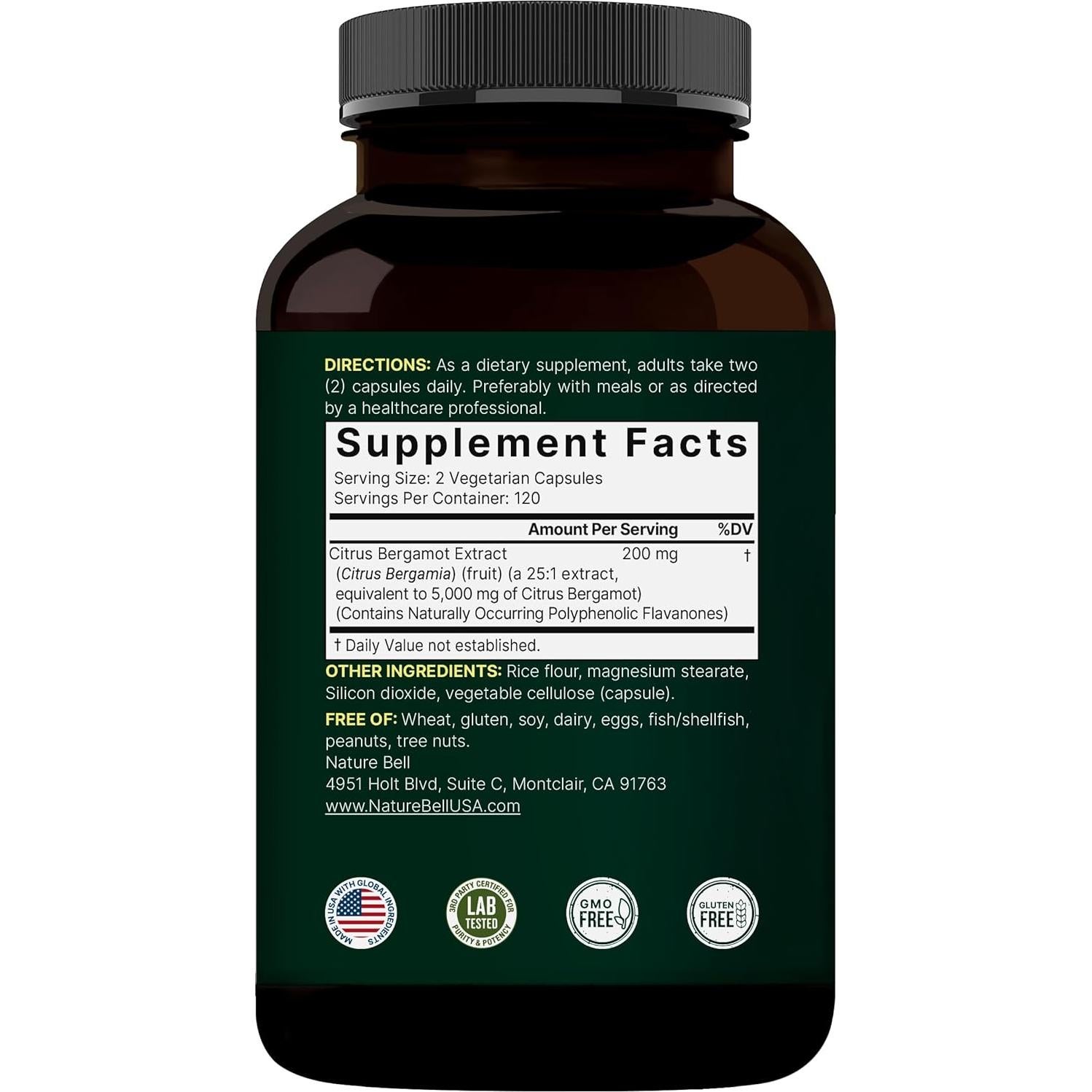 Suplemento de Bergamota Cítrica NatureBell 5000 mg 240 Cápsulas