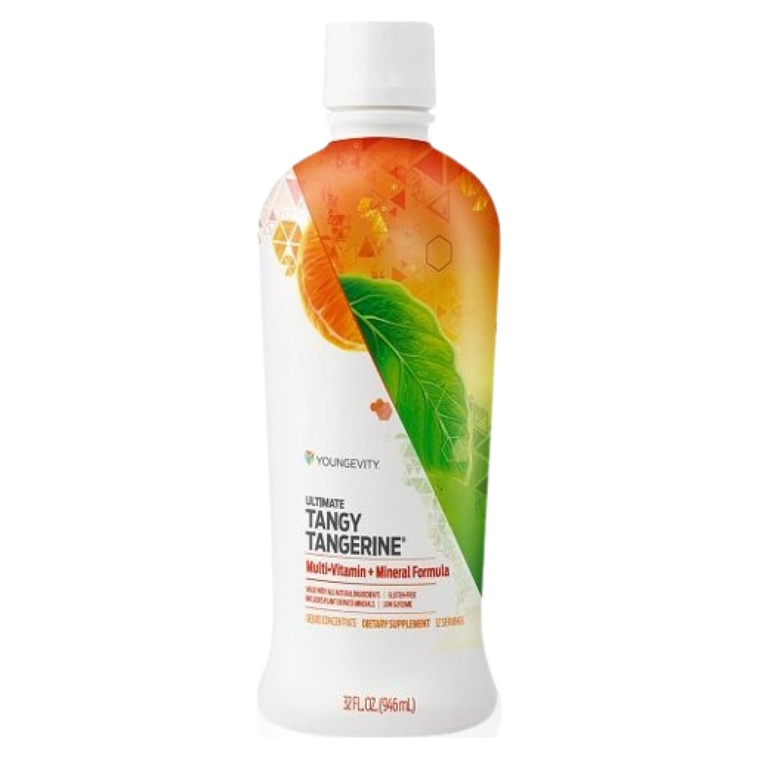 Youngevity Majestic Earth - Ultimate Tangy Tangerine 946ml - Multivitaminas líquidas sin gluten para adultos y niños