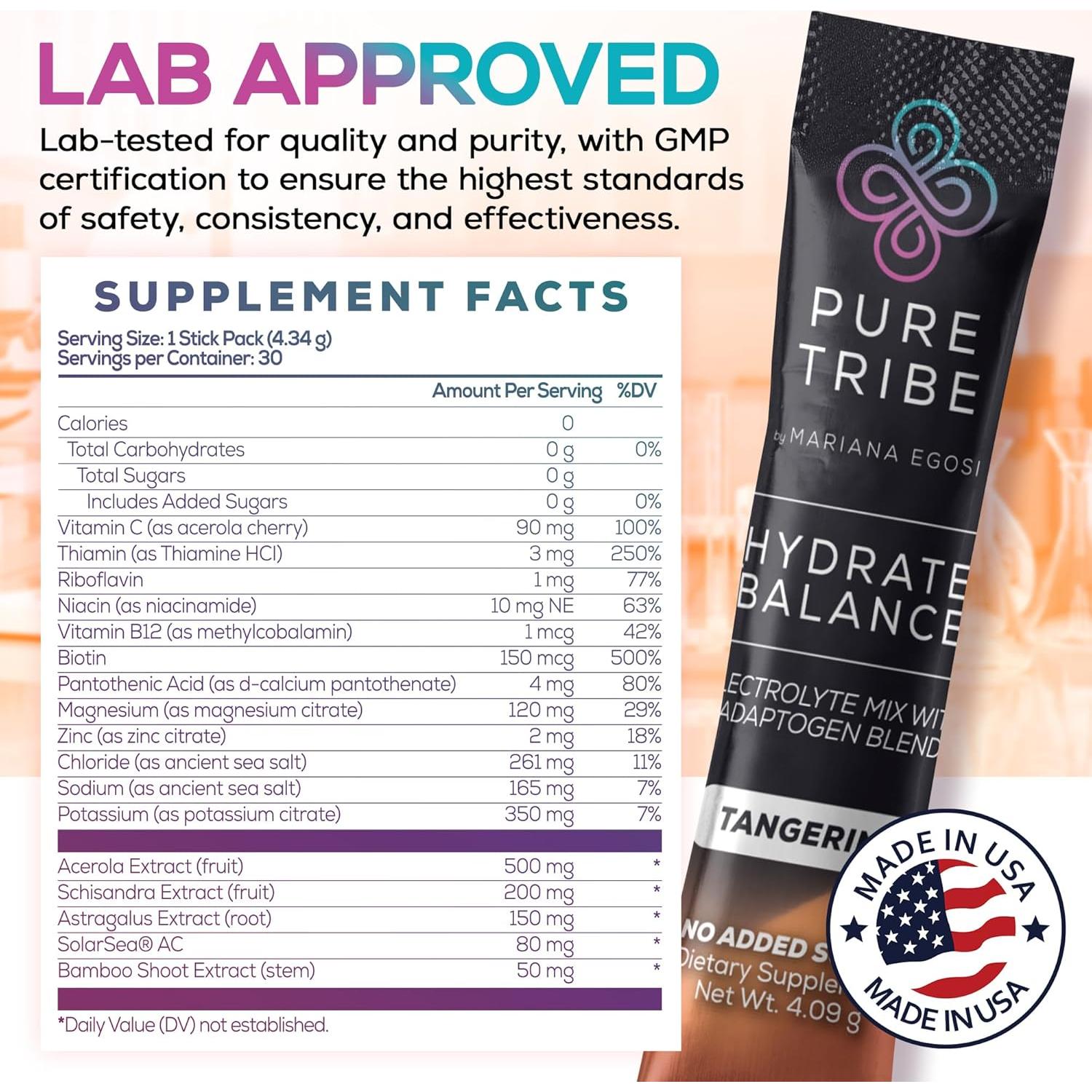 Paquete de Polvo de Electrolitos Pure Tribe - Sabor Mandarina - 30 Porciones