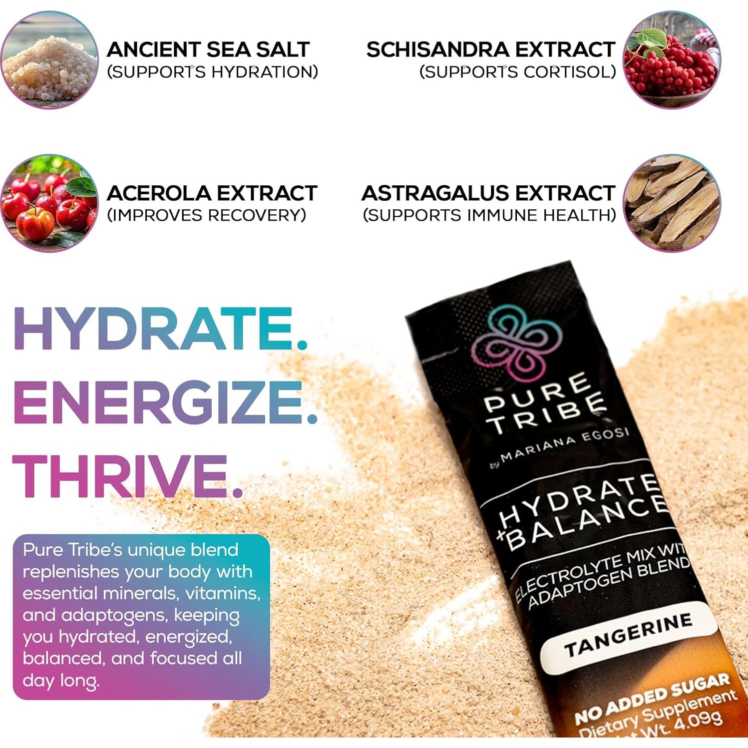 Paquete de Polvo de Electrolitos Pure Tribe - Sabor Mandarina - 30 Porciones