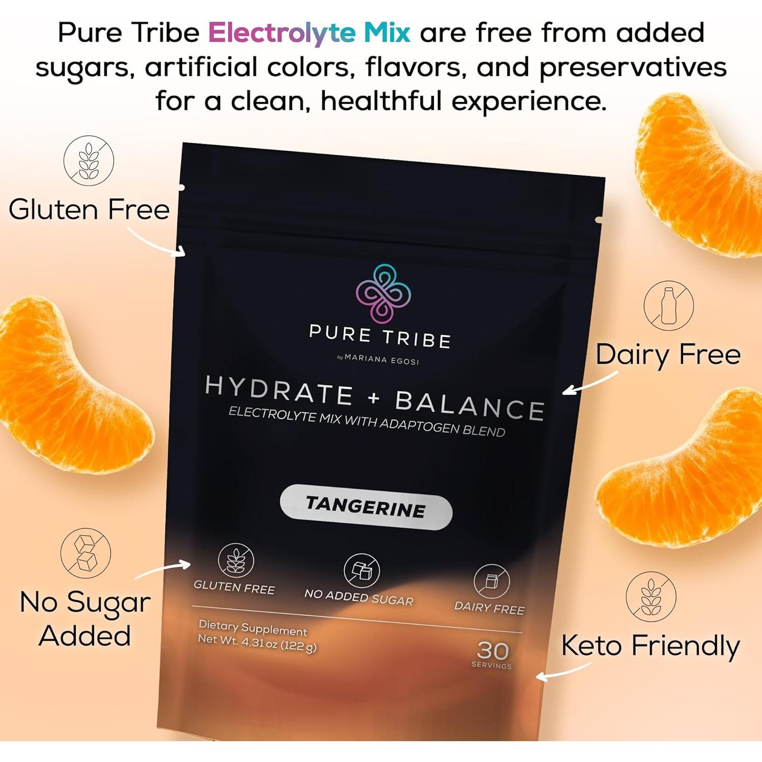 Paquete de Polvo de Electrolitos Pure Tribe - Sabor Mandarina - 30 Porciones