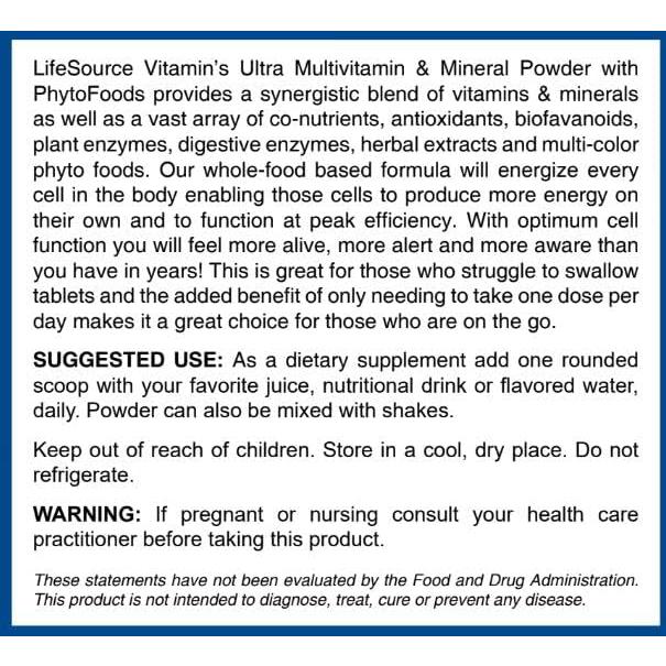 LifeSource Vitamins Polvo Multivitamínico 30 Días - Fitonutrientes