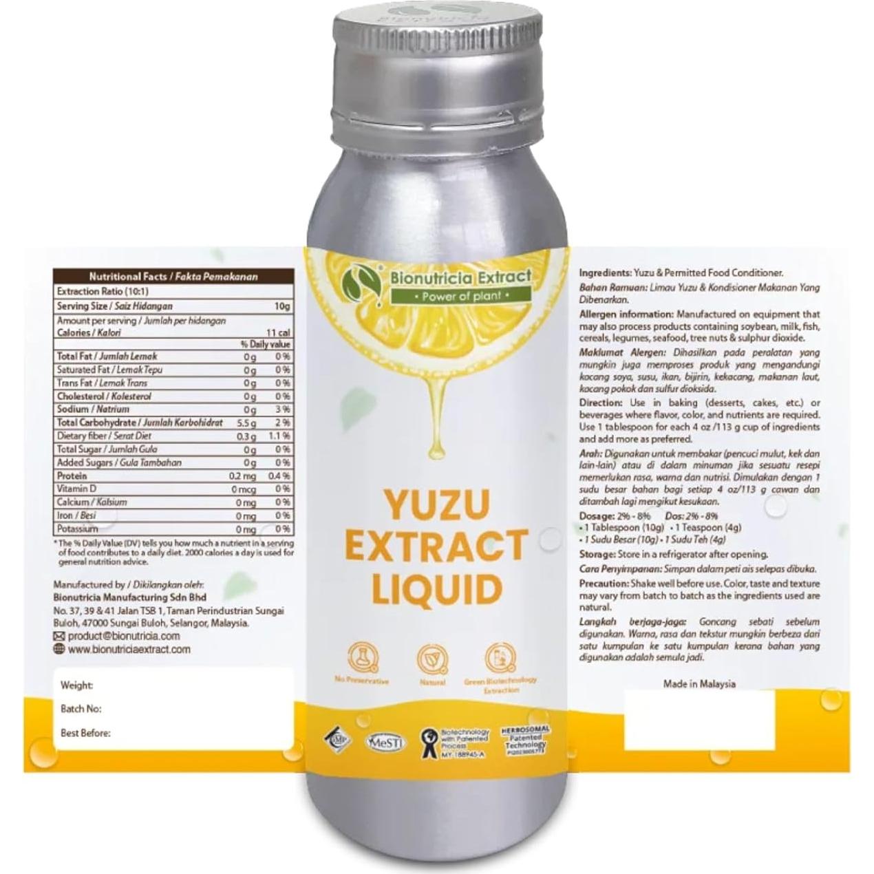 Extracto de Yuzu Líquido 80ml BIONUTRICIA EXTRACT Sin Aditivos