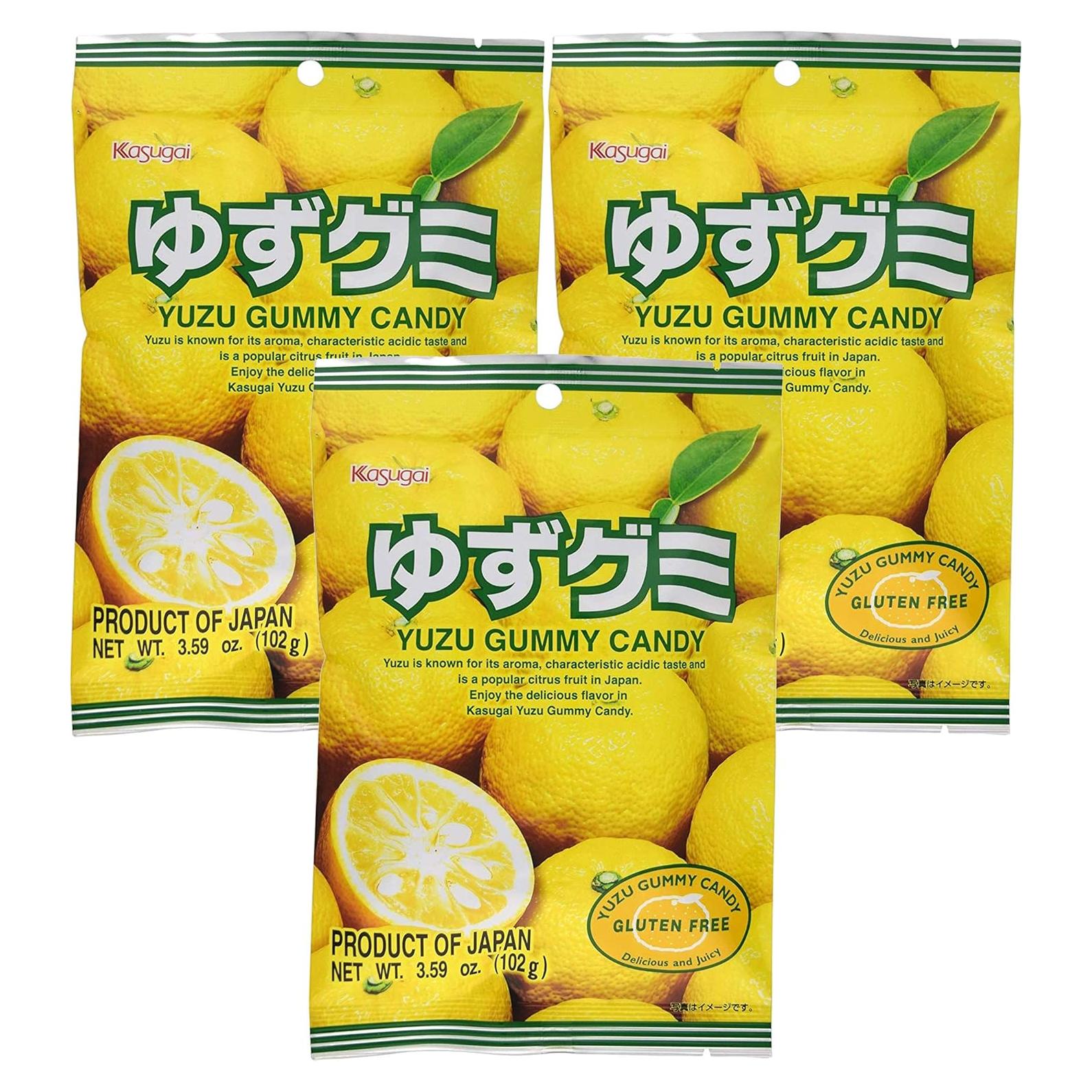 Caramelos Gummy de Yuzu Kasugai 102g - Sin Gluten - Paquete de 3