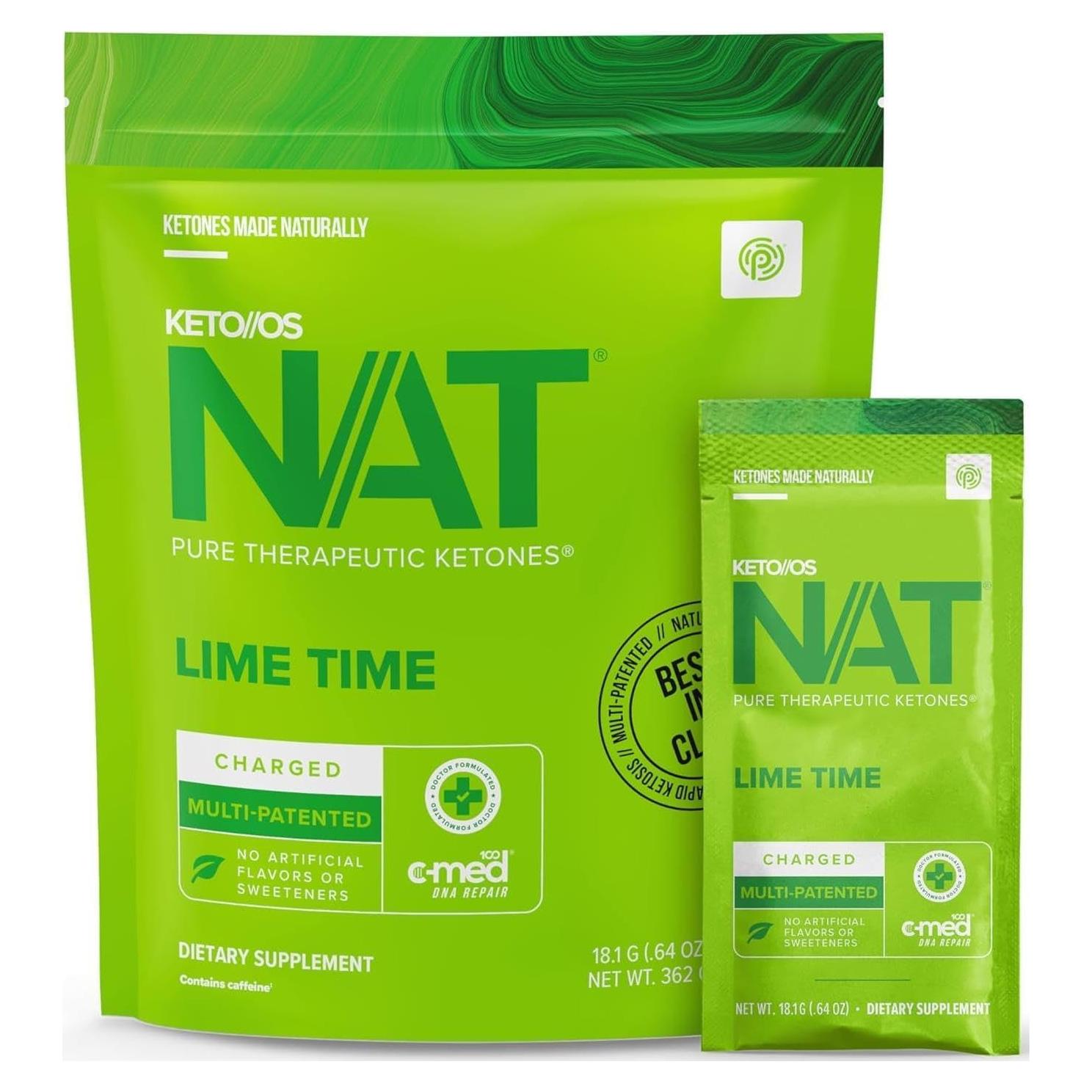 Pruvit Keto//OS NAT Cetonas Puras Lima 20 Sobres 359g