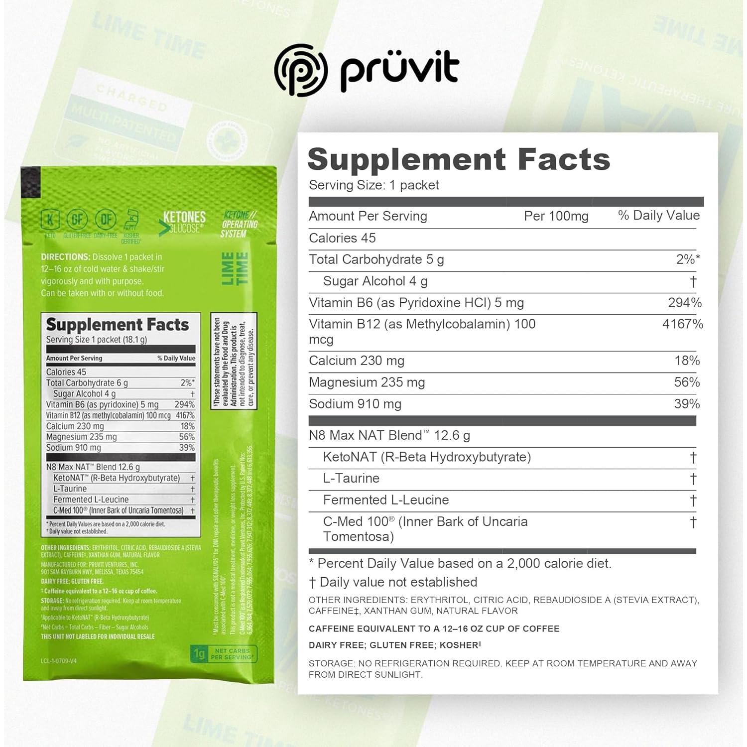 Pruvit Keto//OS NAT Cetonas Puras Lima 20 Sobres 359g