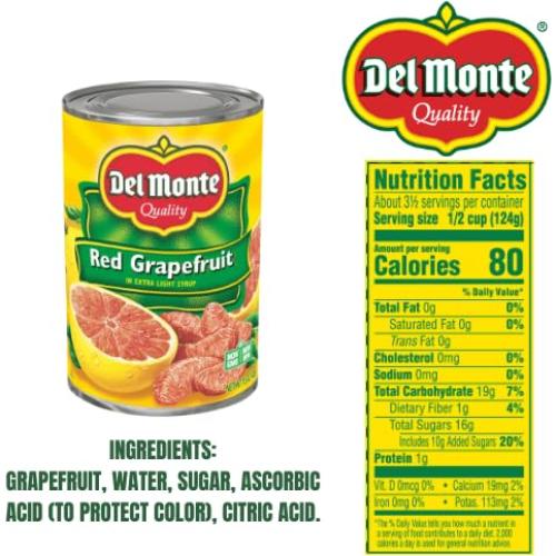 Secciones de Pomelo Rojo Del Monte en Jarabe Ligero 425 g