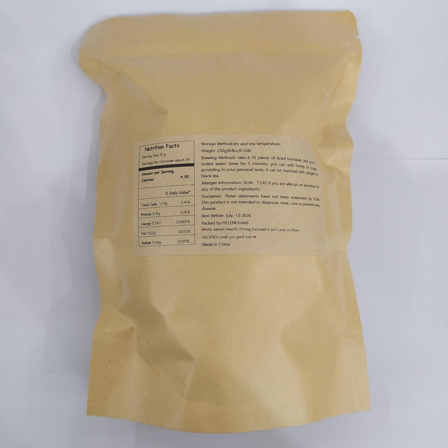 Rodajas de Kumquat Secas Helen Ou 250g para Té Instantáneo