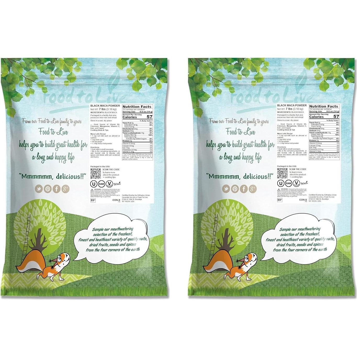 Polvo de Maca Negra Cruda Food To Live 6.35 kg - Suplemento Energizante