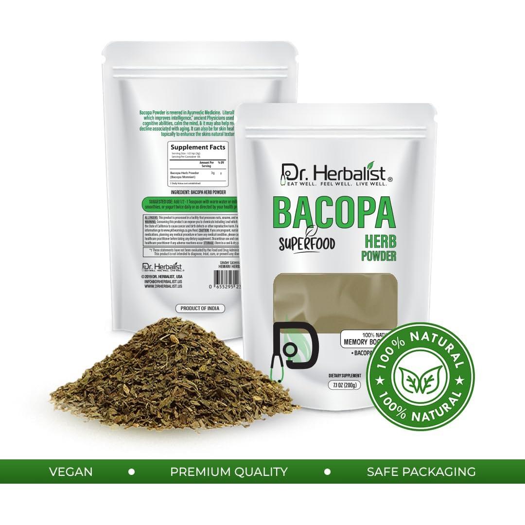 Extracto en Polvo de Bacopa Monnieri 200g Dr. Herbalist - Bienestar Cognitivo