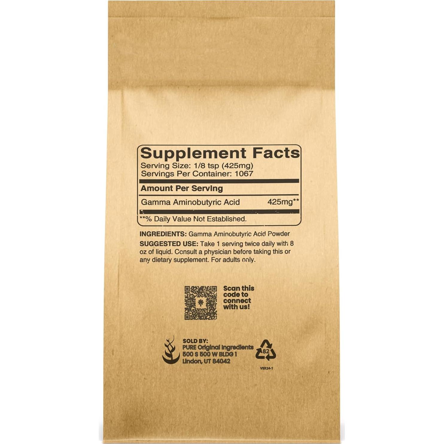 Ácido Gamma Aminobutírico (GABA) en Polvo 0.45 kg - Ingredientes Originales Puros