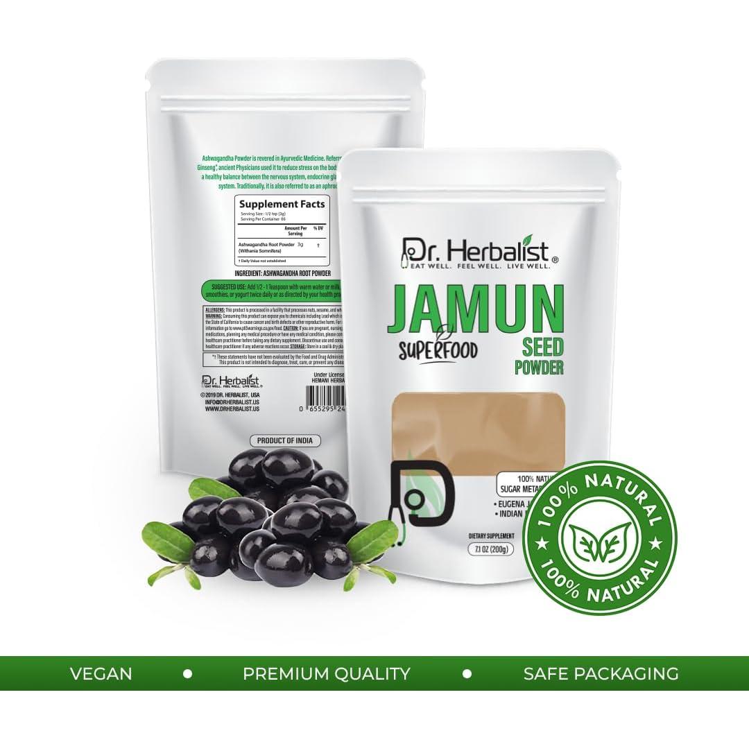 Polvo de Semilla de Jamun 200g Dr. Herbalist - Eugenia Jambolana
