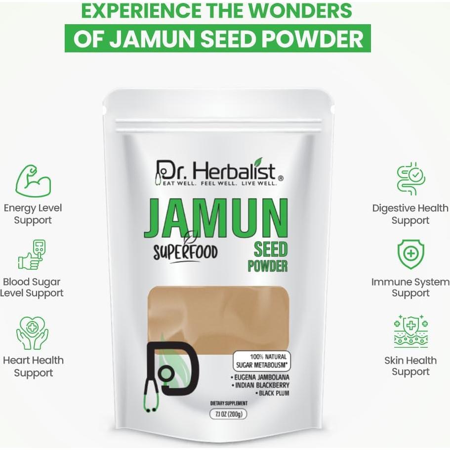 Polvo de Semilla de Jamun 200g Dr. Herbalist - Eugenia Jambolana
