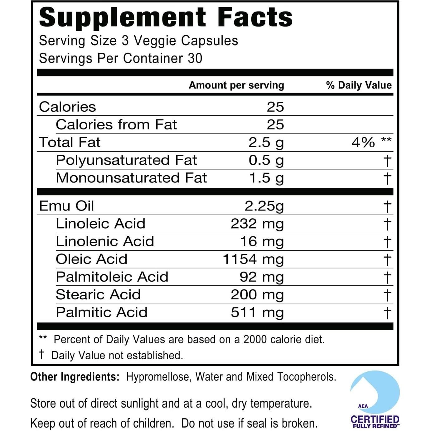 Suplemento Omega Complejo Aceite de Emú 750mg Montana Emu Ranch