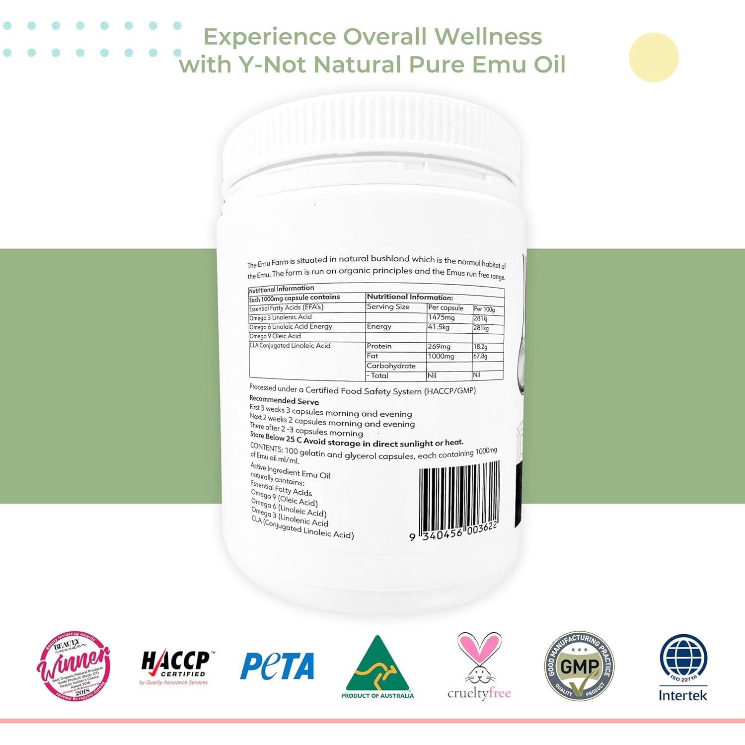 Cápsulas de Aceite de Emú Y-Not Natural 1000mg - 500 Unidades