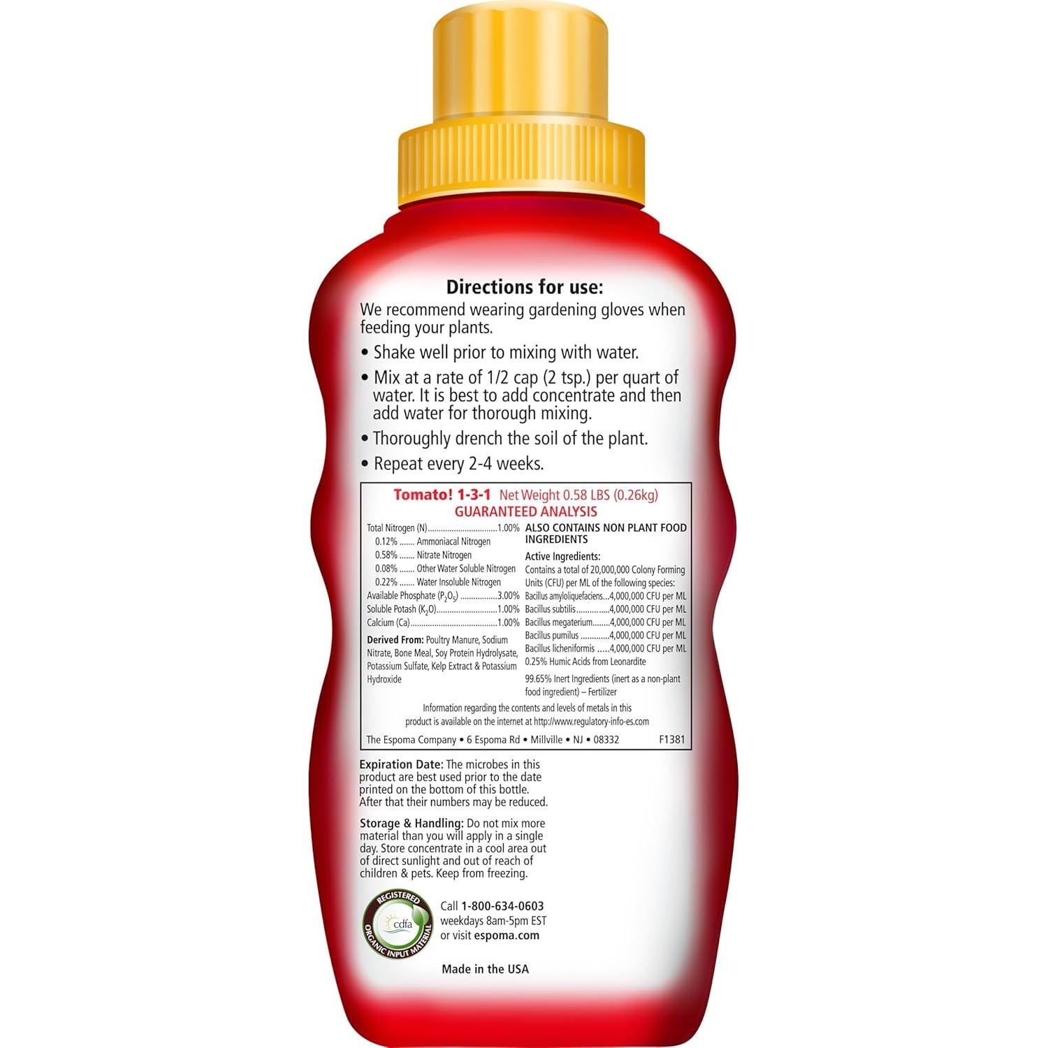 Fertilizante Orgánico Espoma 236.6 ml para Tomates y Verduras