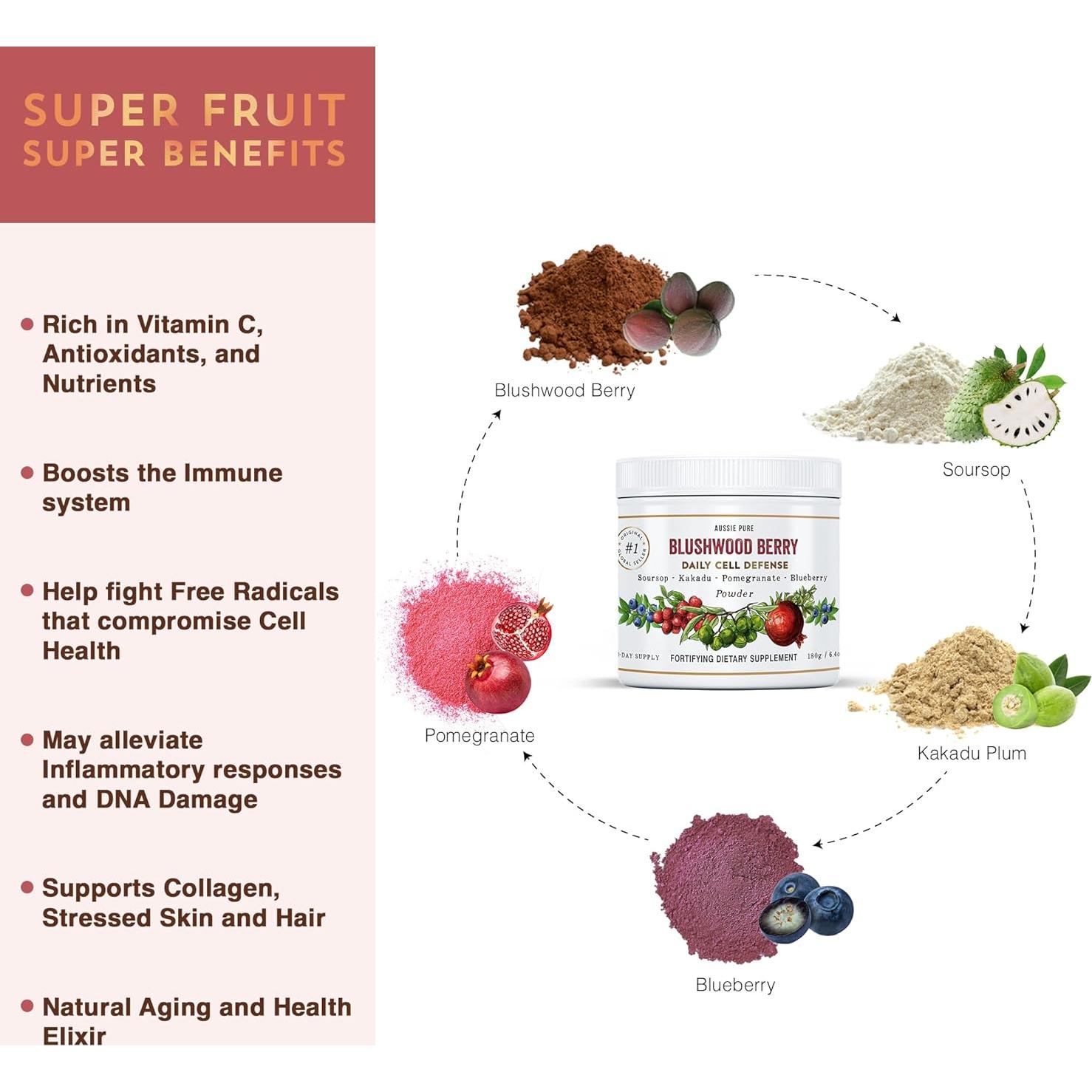 Aussie Pure Blushwood Berry 180g - Polvo Inmunológico Vegano