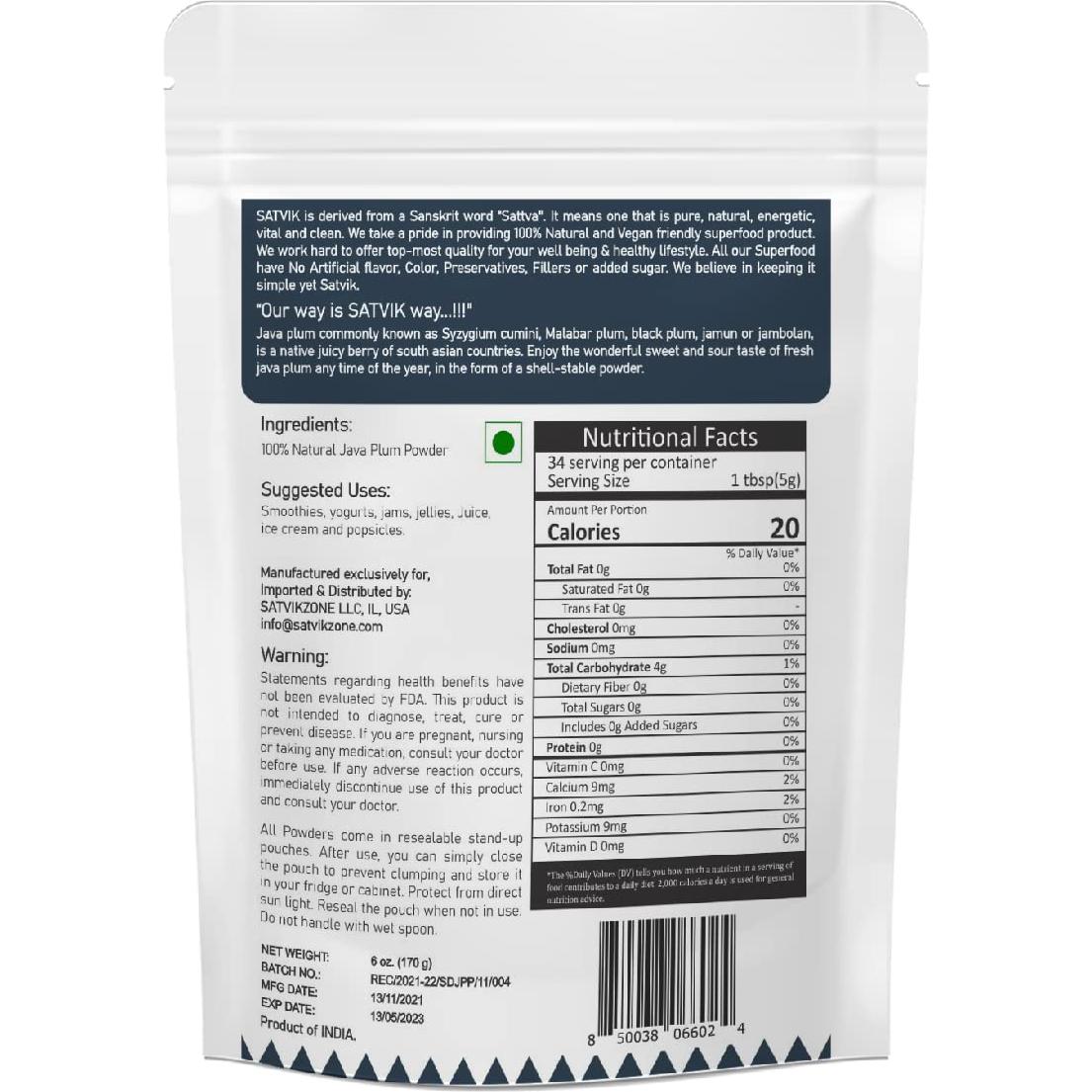 Polvo de Fruta Jamun Java 100% Natural 170 g Vegano Sin Azúcar