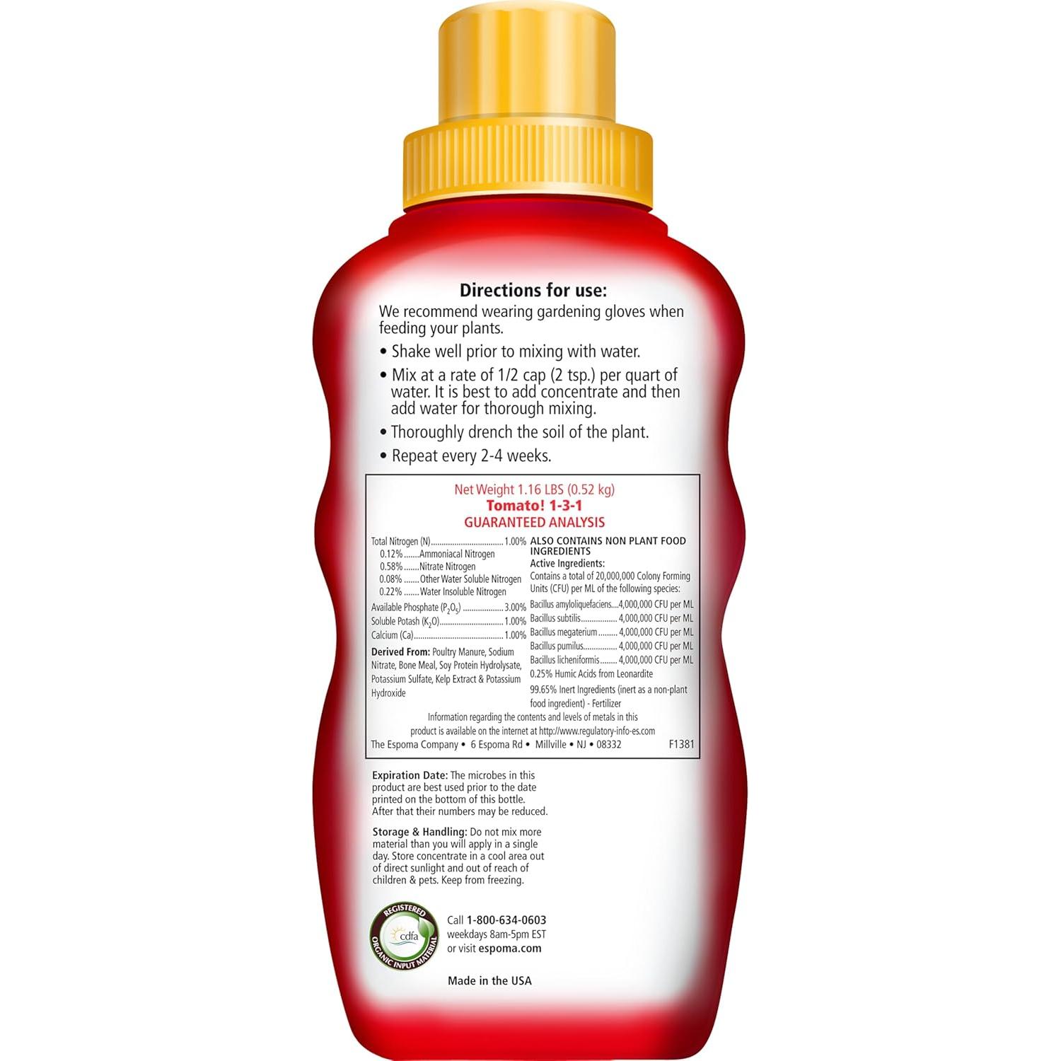 Fertilizante Orgánico Espoma 473ml para Tomates y Verduras