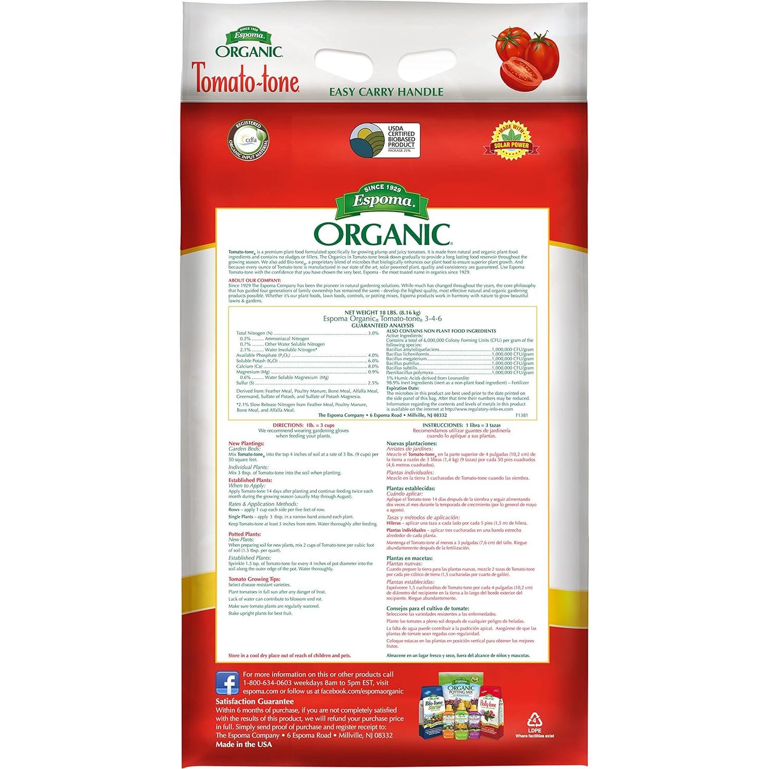 Fertilizante Orgánico Espoma Tomato-Tone 3-4-6 8.16 kg