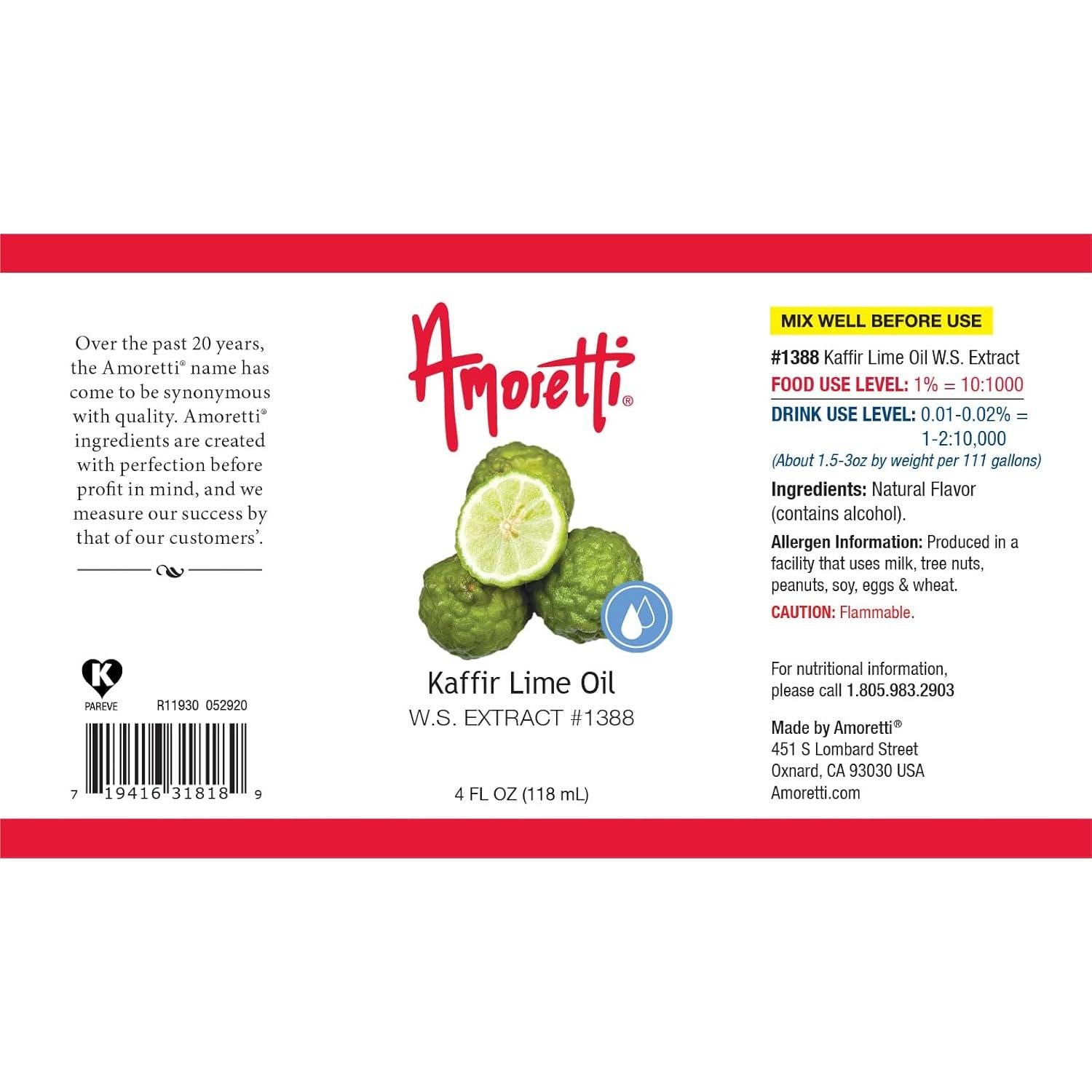 Extracto de Aceite de Lima Kaffir Amoretti 56.7g - Vegano y Sin Conservantes