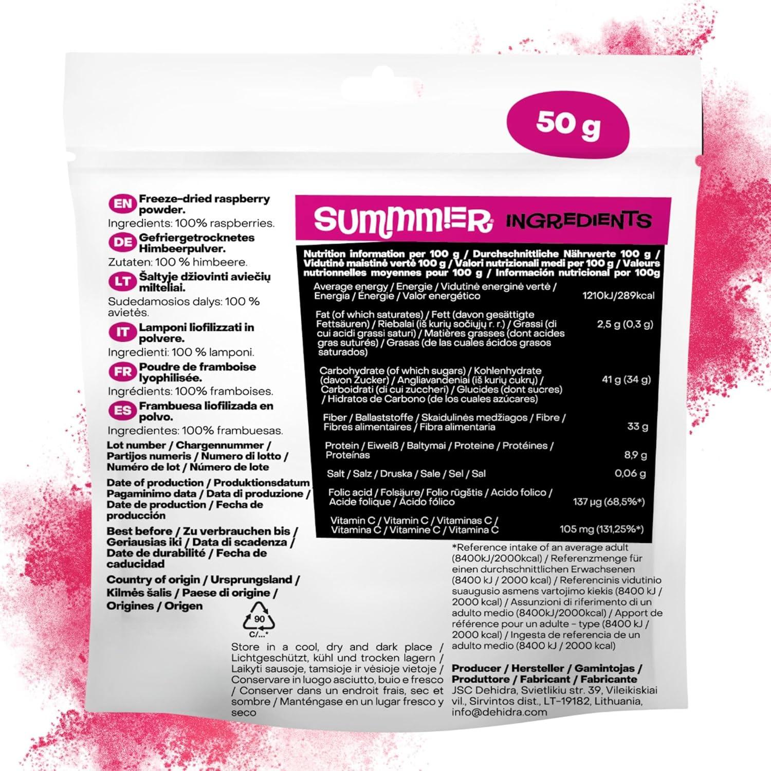 Polvo de Frambuesa Liofilizada Dehidra 50 g - Sin Azúcar