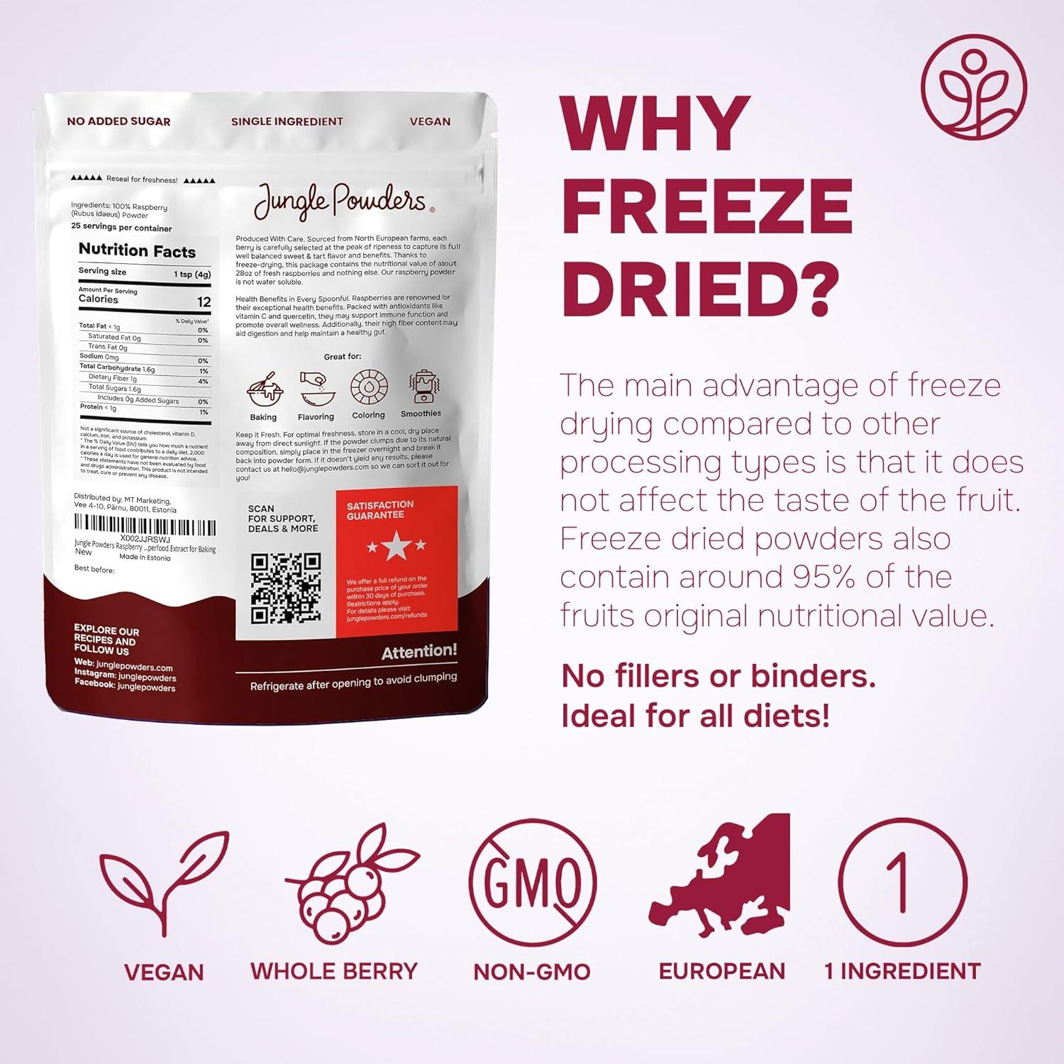 Polvo de Frambuesa Jungle Powders 99g Sin Azúcar Liofilizado