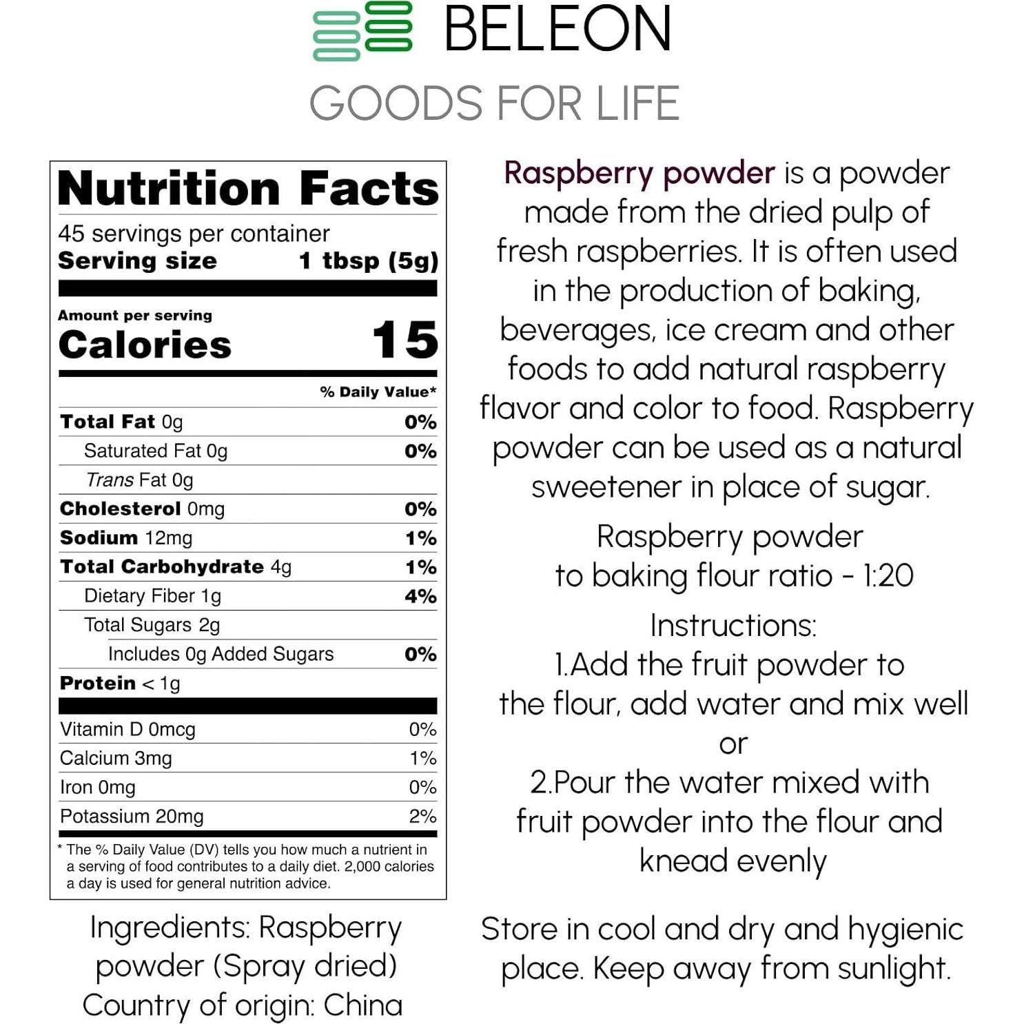 Polvo de Frambuesa Puro Beleon 226.8 g - Natural para Hornear