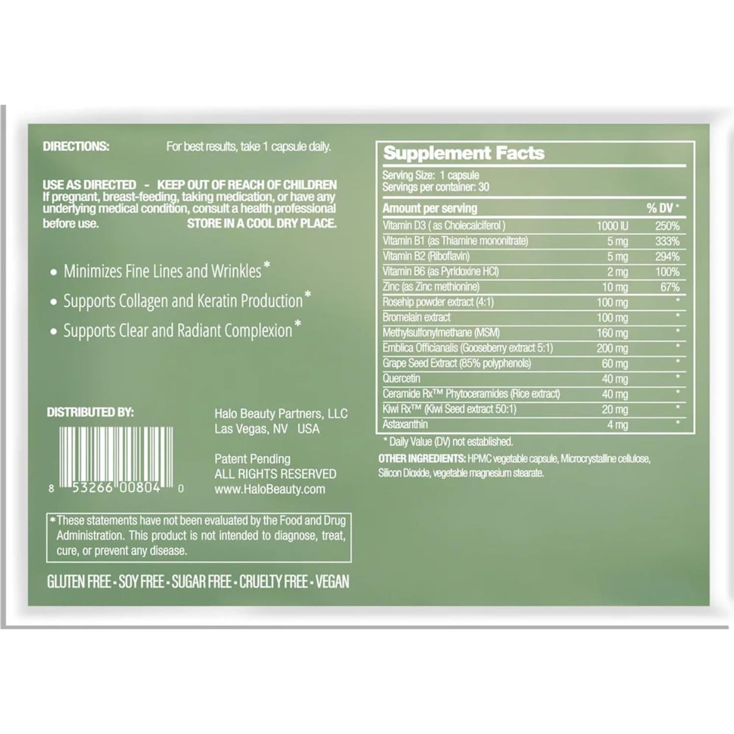 Suplemento Kiwi Seed Booster Halo Beauty - 30 Cápsulas Veganas