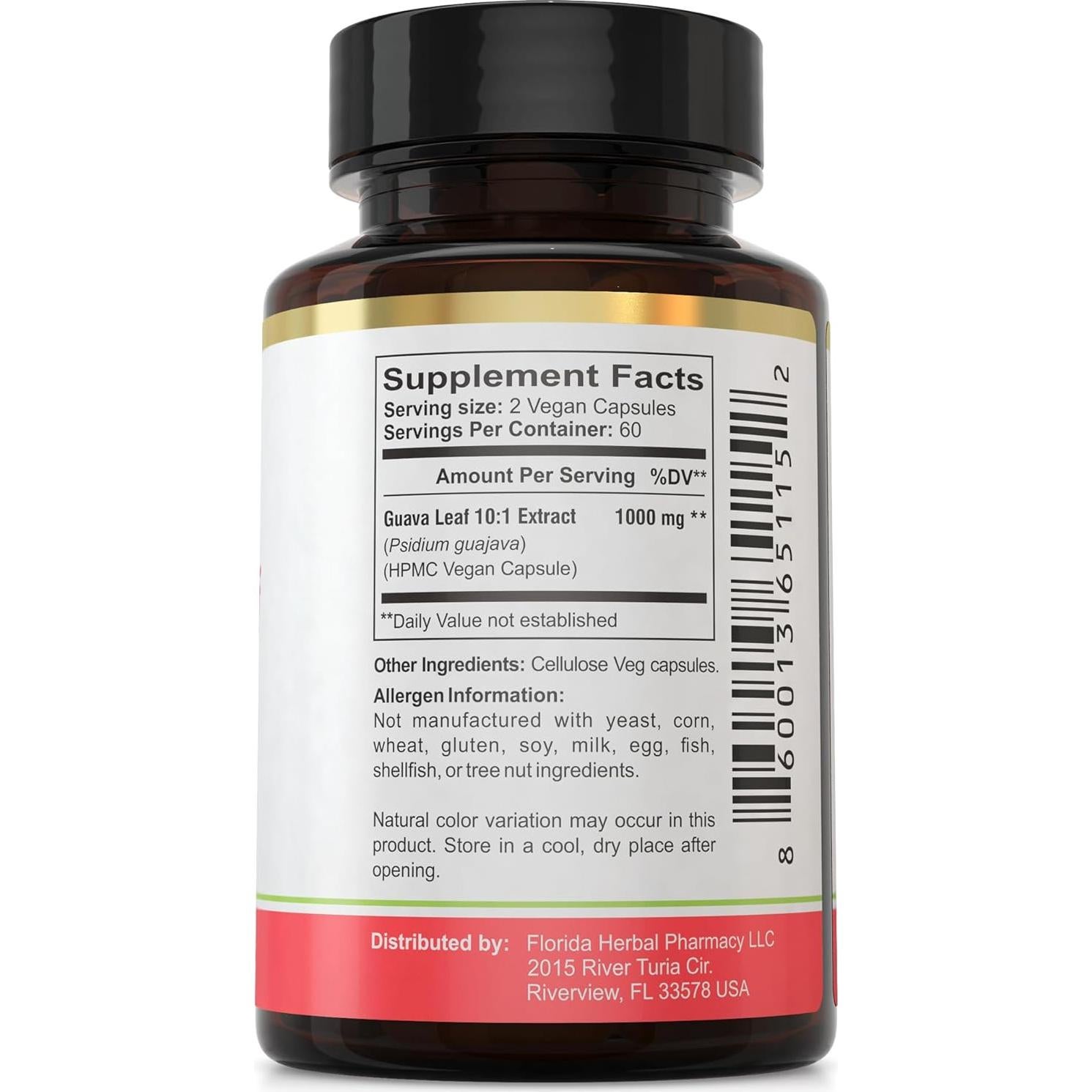 Suplemento Herbal Extracto de Hoja de Guayaba 500 mg 120 Cápsulas