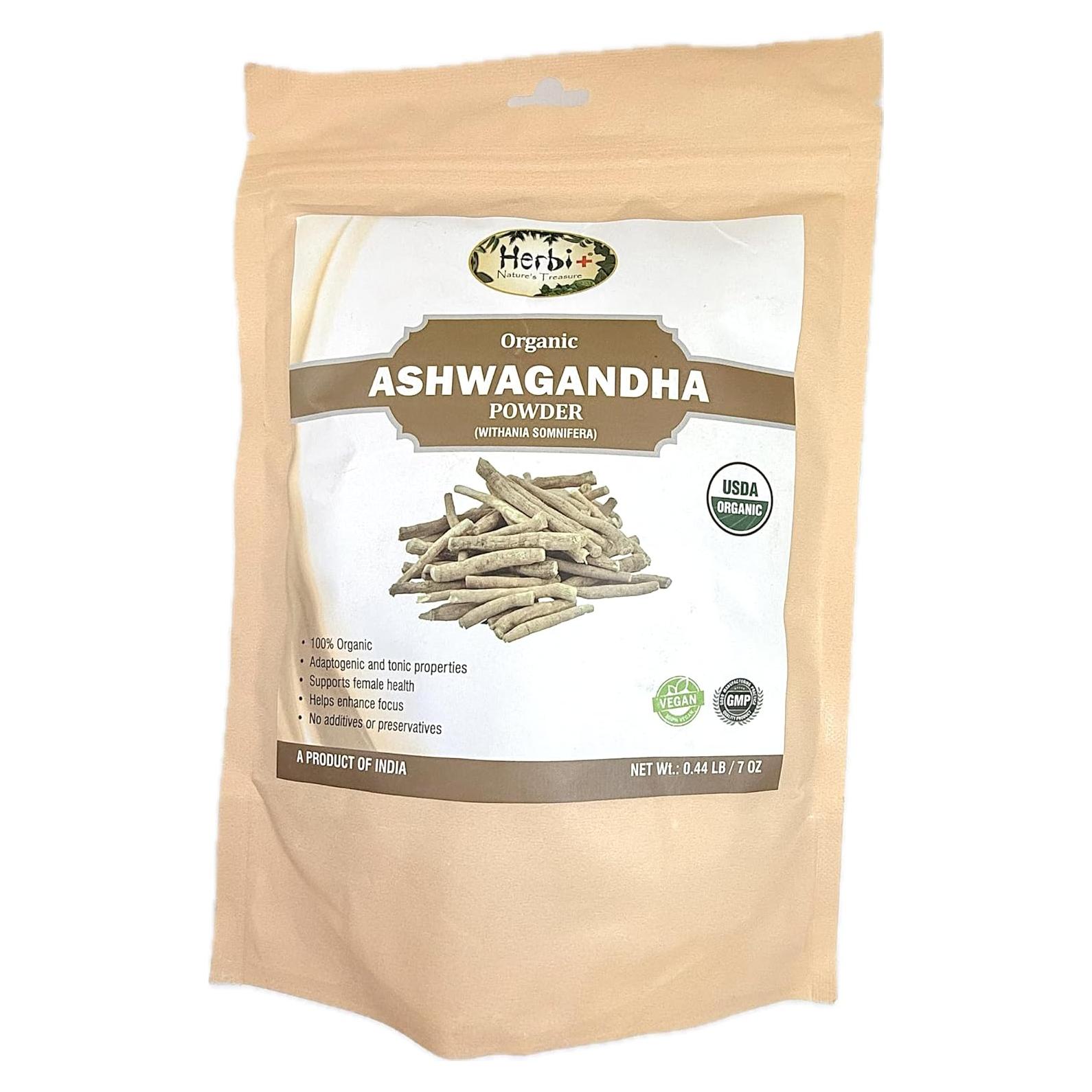 Polvo de Ashwagandha Orgánico Herbi+ 198 g - Adaptógeno Natural
