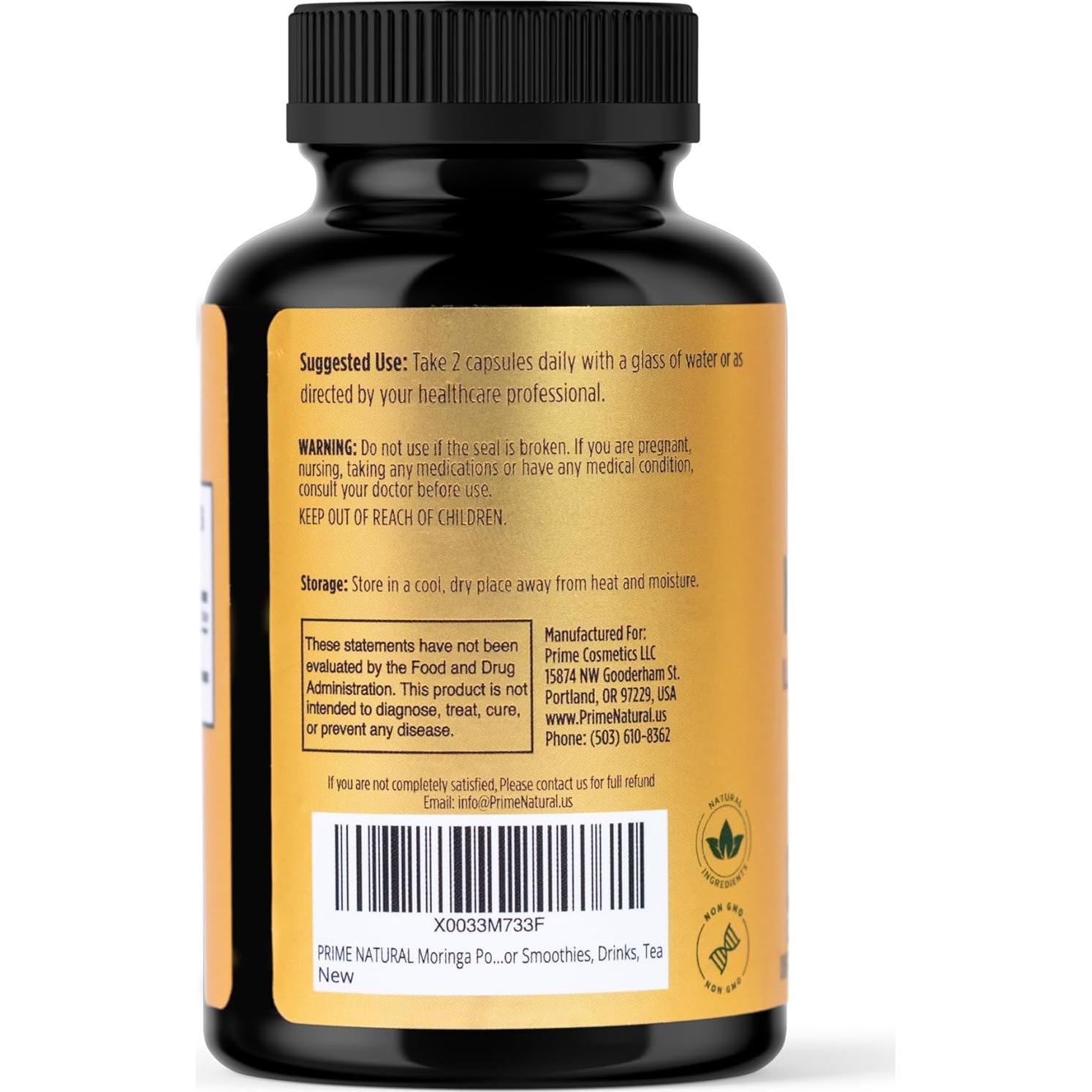 Cápsulas de Polvo de Moringa Prime Natural - 60 Unidades